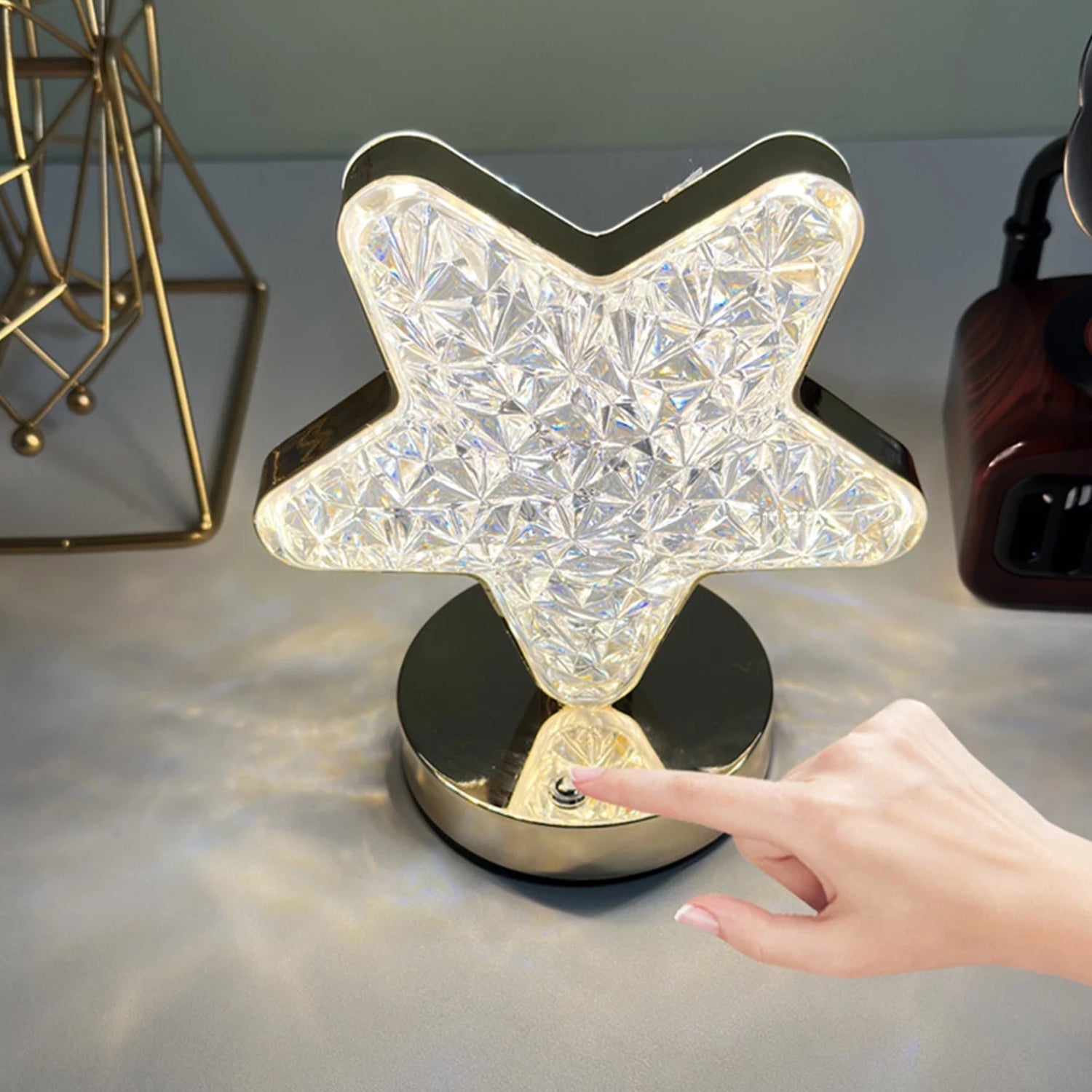 Star Shape Crystal Diamond Lamp Cordless Luxury Lamp with USB Rechargeable, 3-Way Dimmable & Touch Control Decorative Nightstand Lamp for Bedroom, Living Room, Party, Restaurant Decor (1 Pc ) - Bhavnagar Deodap