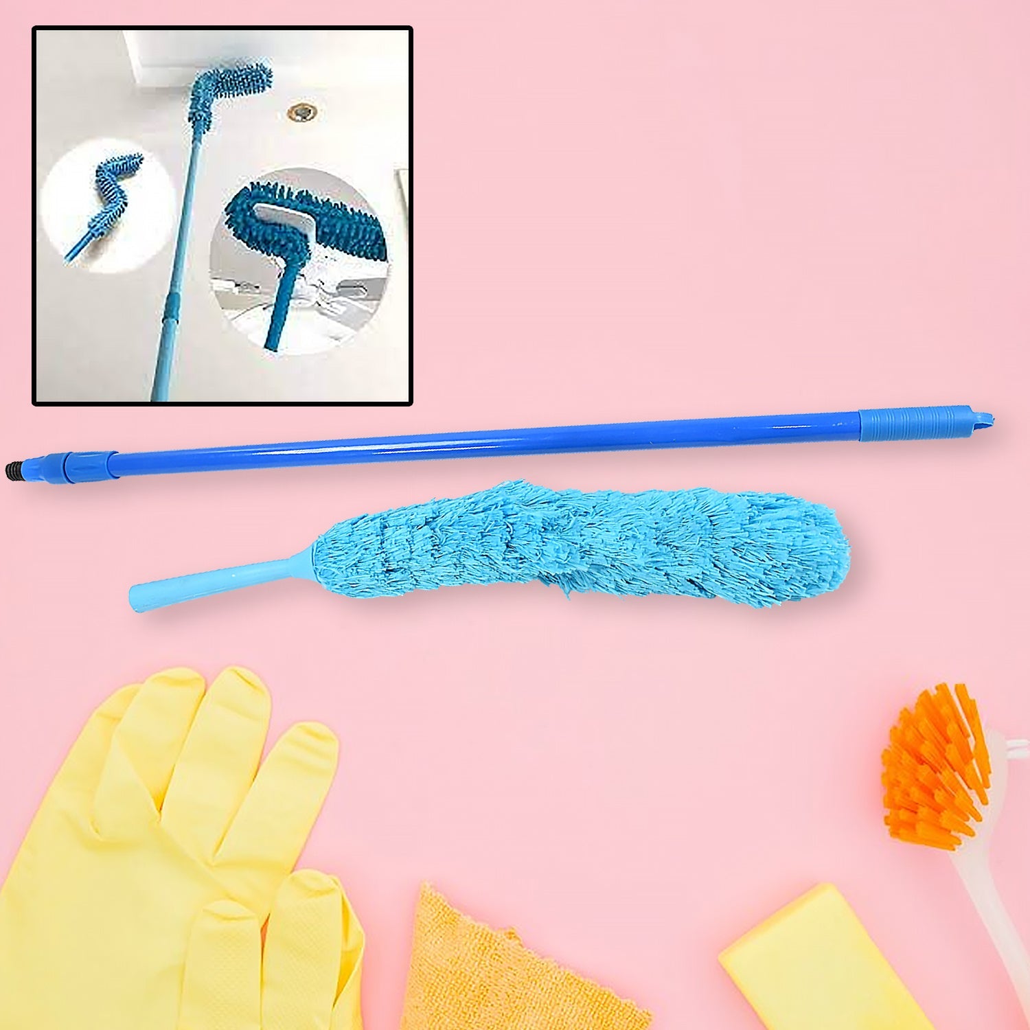 Long Handle Dust Cleaning Brush, Adjustable Microfiber dust Brush, Foldable Home appliances Ceiling Cleaner, Latest Home Improvement Products - Bhavnagar Deodap