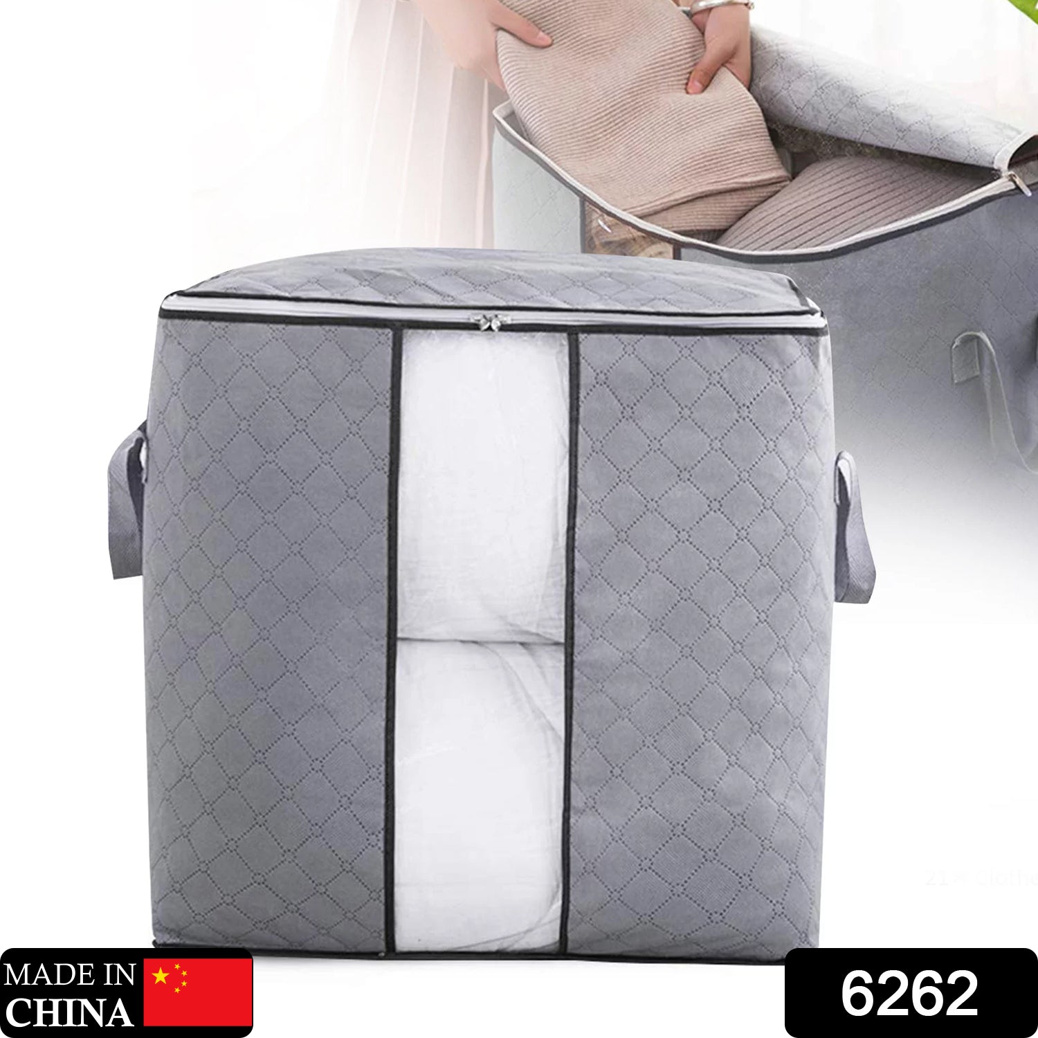 Storage bag with Zipper and Space Saver Comforter bag, Pillow, Quilt, Bedding, Clothes, Blanket Storage Organizer Bag with Large Clear Window and Carry Handles for Closet. - Bhavnagar Deodap