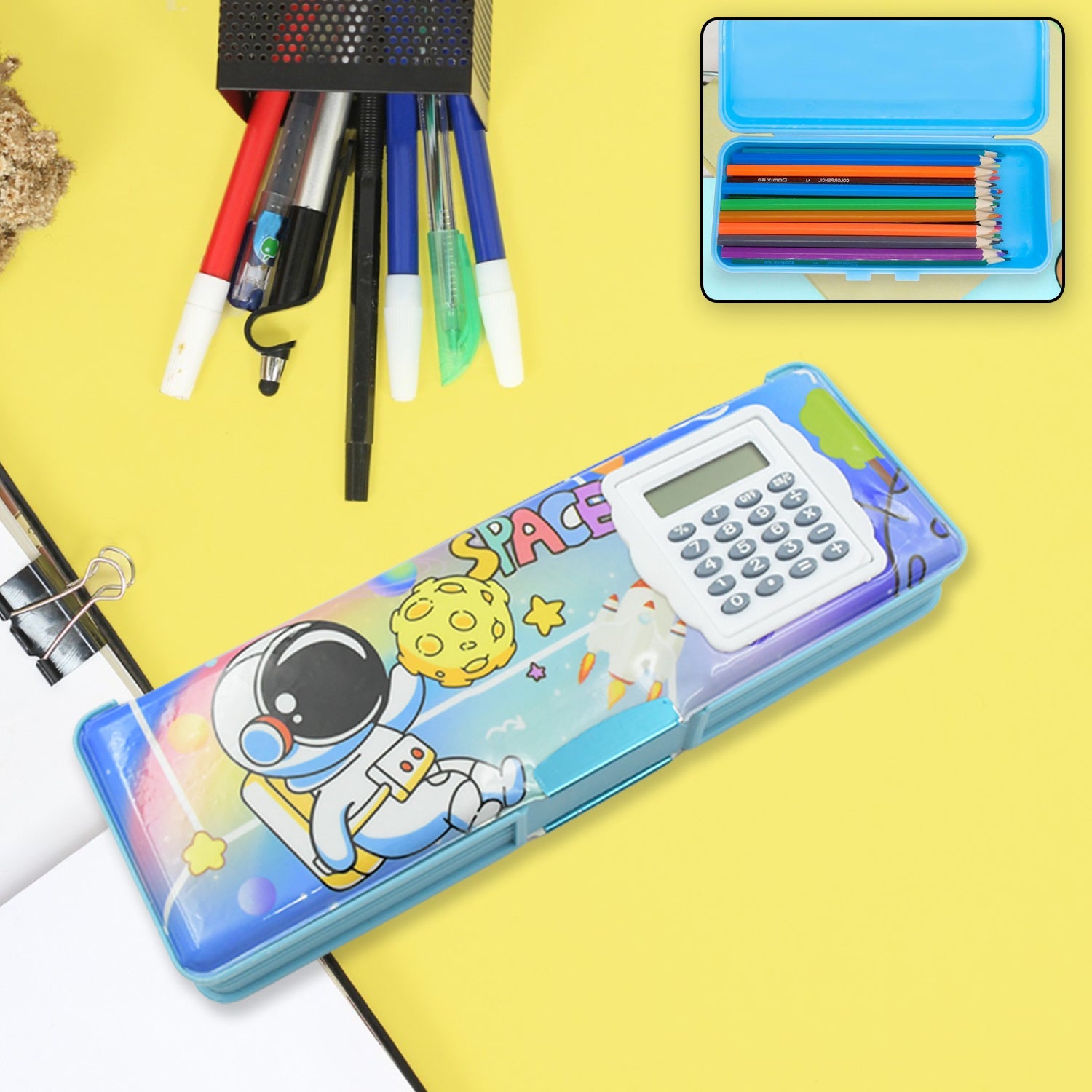 Double Sided Magnetic Geometry Box, Pencil Box with Calculator for Boys Art Plastic Pencil Box  for Girls and Boys - Bhavnagar Deodap