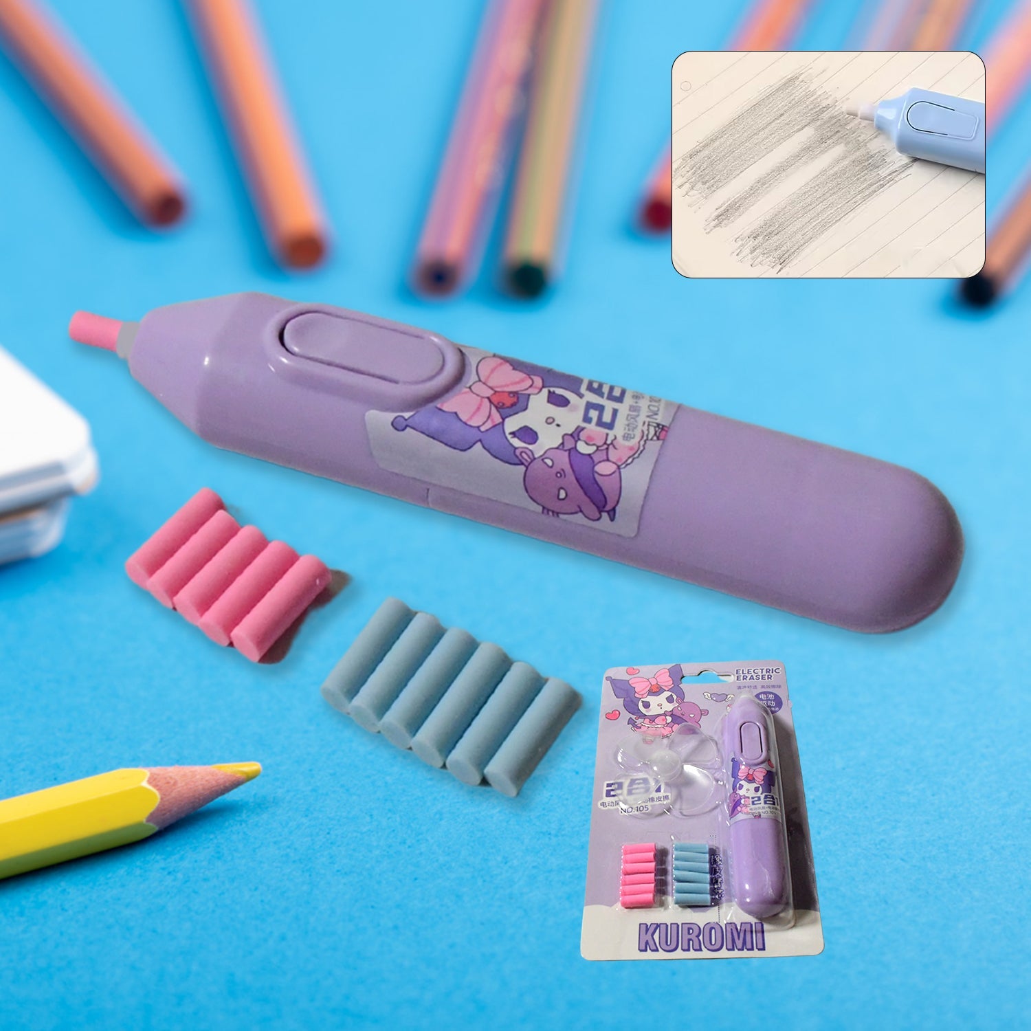 Electric Eraser Kit Automatic Pencil Eraser Battery Operated with 10 Eraser Refills Suitable for use with Graphite Pencils Drawing Painting Sketching Drafting Supplies Stationery Child Gifts (Battery Not Included) - Bhavnagar Deodap