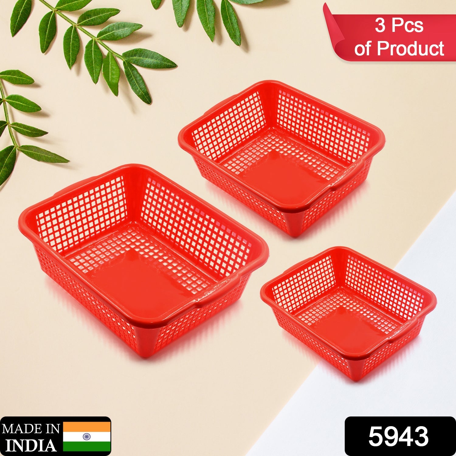 Plastic 3 Pieces Kitchen Large Size Dish Rack Drainer Vegetables and Fruits Washing Basket Dish Rack Multipurpose Organizers - Bhavnagar Deodap