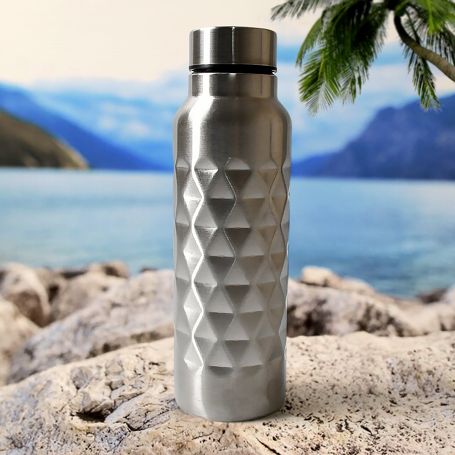 Stainless Steel Fridge Water Bottle, Diamond Design, Leak Proof, SS Water Bottle for Office, School, Gym, Refrigerator, and Home use (750ml Approx) - Bhavnagar Deodap