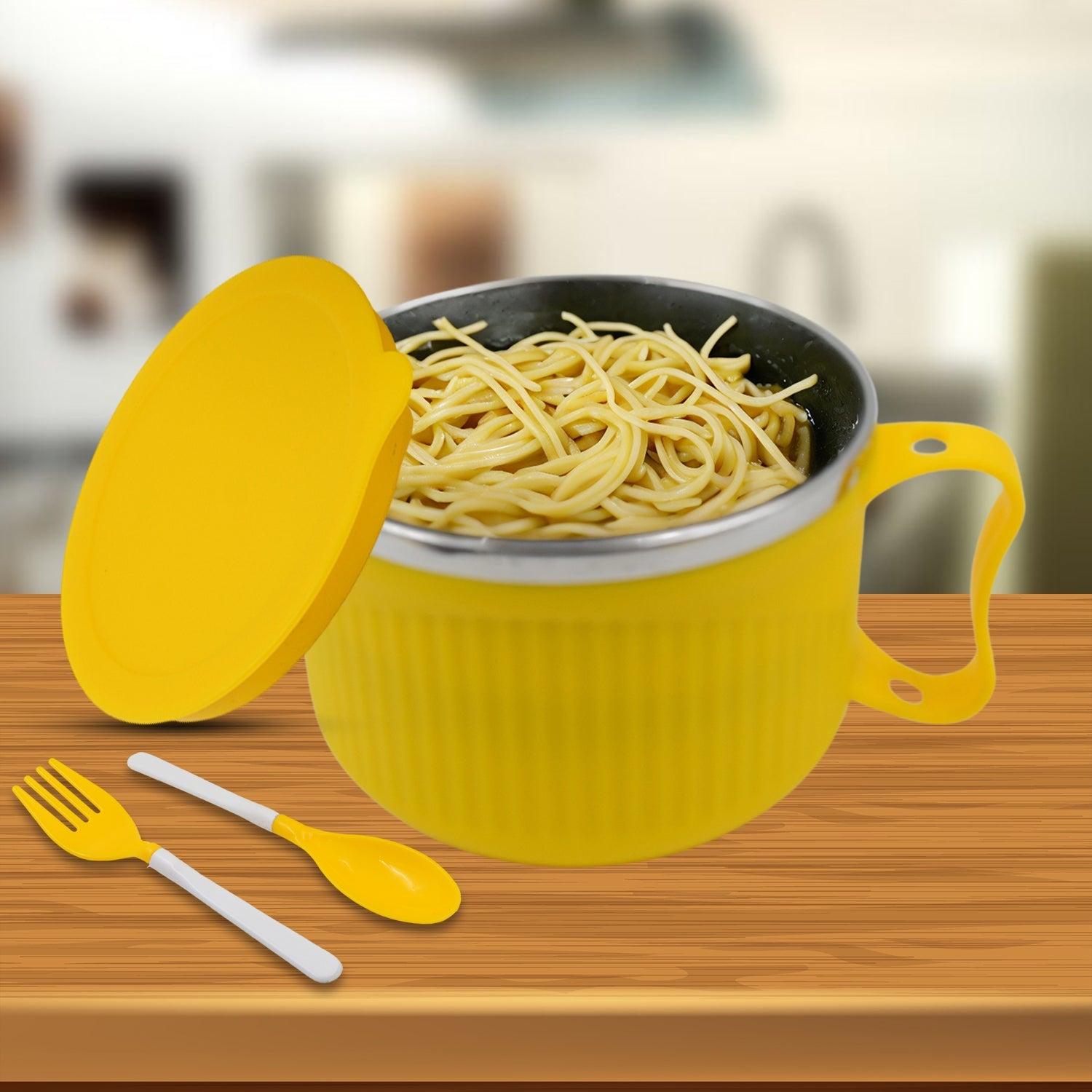 Maggie Bowl with Lid and Handle, Soup Bowls for Easy Perfect Breakfast Cereals, Fruits, Ramen, Beverages, Essentials, Dishwasher Safe Double Layer - Bhavnagar Deodap