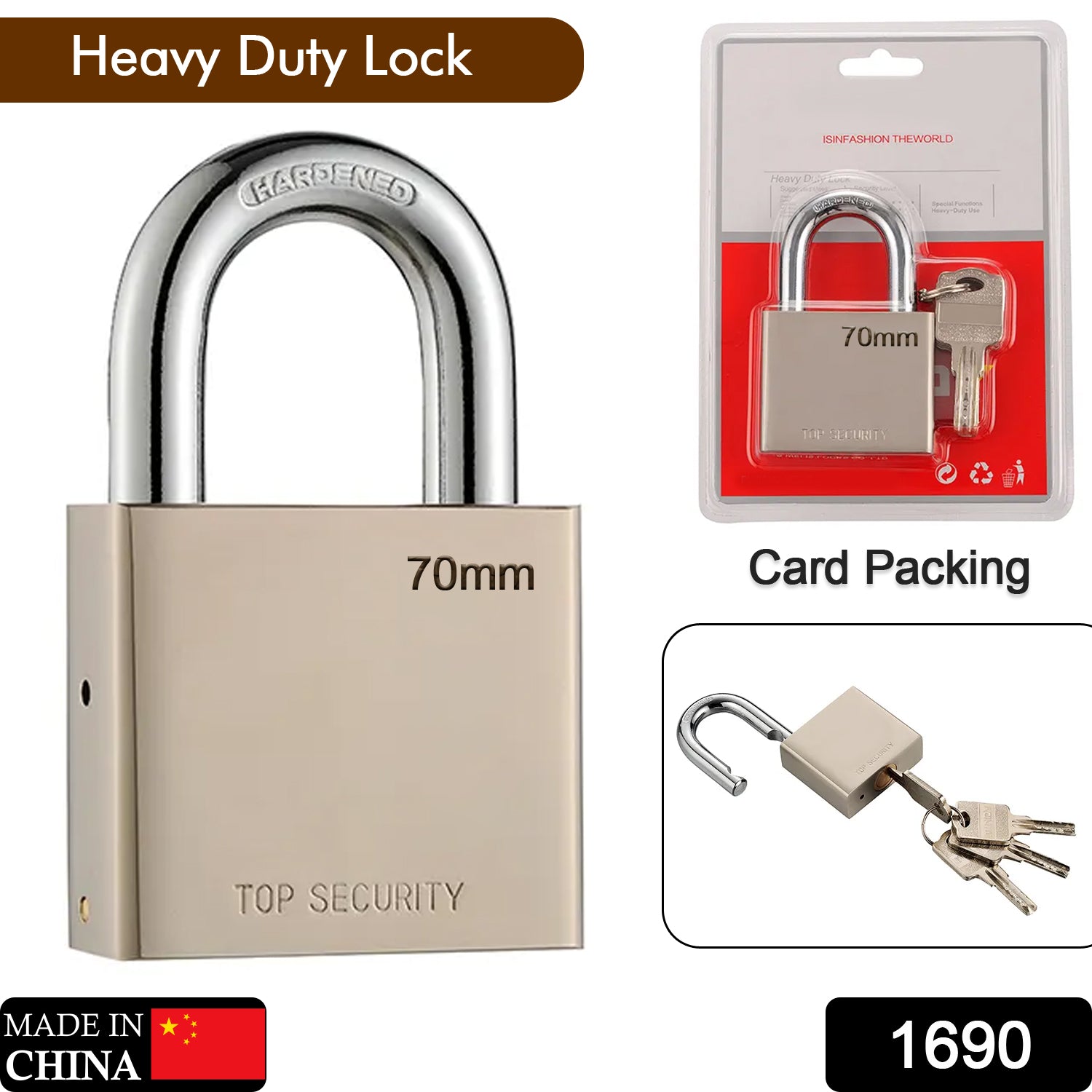 Multipurpose Hardened Shackle Padlock for Door, Gate, Shutter and Home