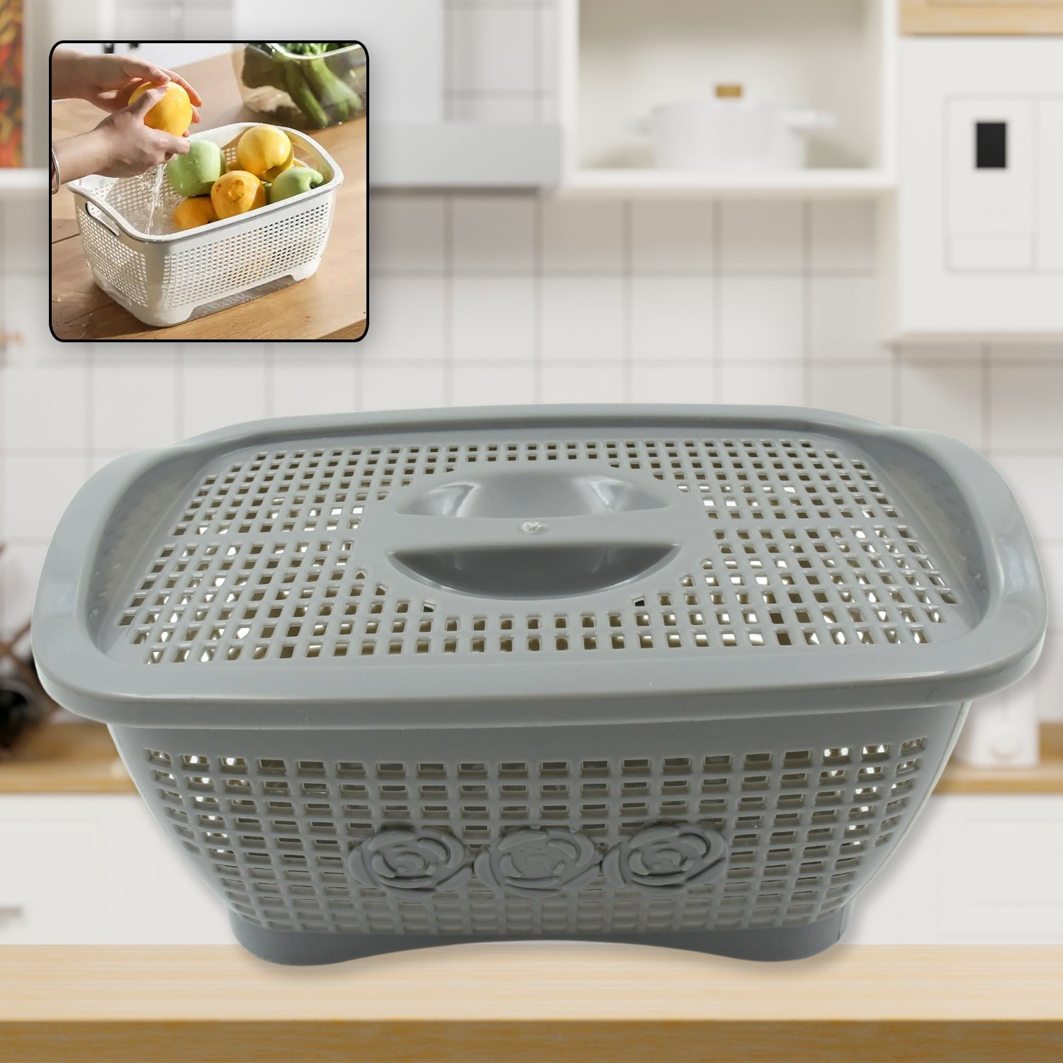 Multipurposes Plastic Basket, Organizer for Kitchen, Countertop, Cabinet, Bathroom with Lid, Plastic Storage Basket For Store Fruits, Vegetables, Magazines, Cosmetics, Stationary (1 Pc / Mix Color ) - Bhavnagar Deodap