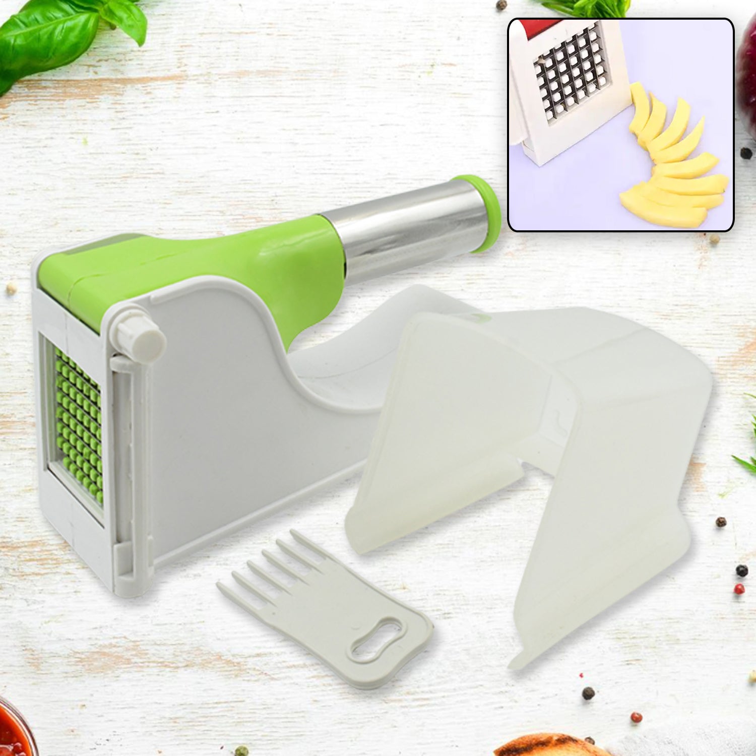 Virgin Plastic French Fry Chipser, Potato Chipser / Potato Slicer with Container - Bhavnagar Deodap