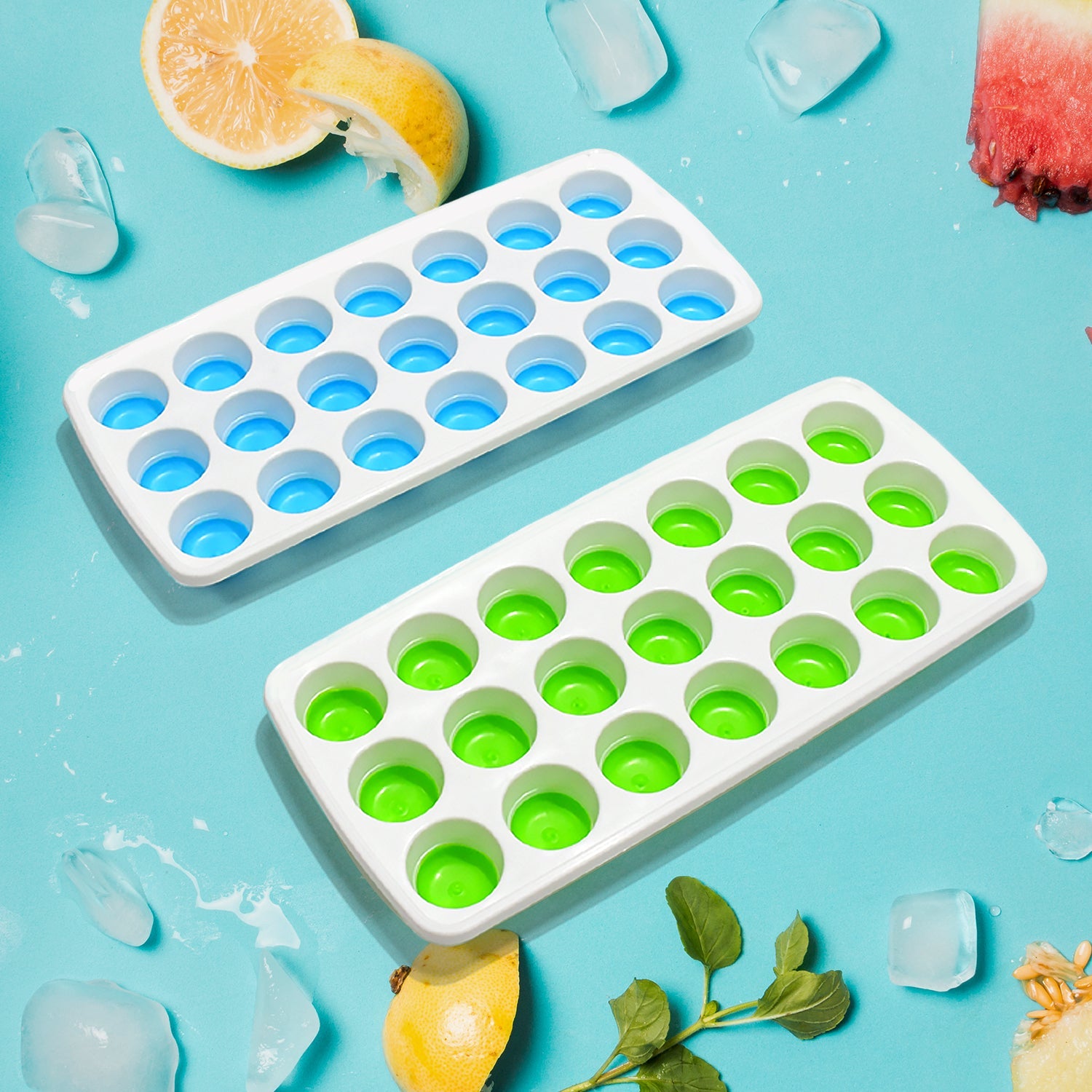 21 Cavity Pop Up Ice Cube Trays-Easy Release, Flexible Silicone Bottom - Stackable, BPA Free, Food Grade - for Convenient Freezer Ice Making (2 Pc Set) - Bhavnagar Deodap