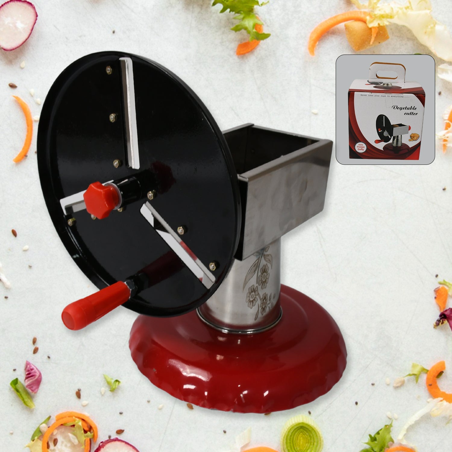 Stainless Steel Chips Maker and Vegetable Slicer for Kitchen Potato Slicer Graters and Chippers. Chips Maker is Suitable for Vegetable Cuttings. Chips Maker Consist Hard Coated Iron Wheel and Stand. - Bhavnagar Deodap