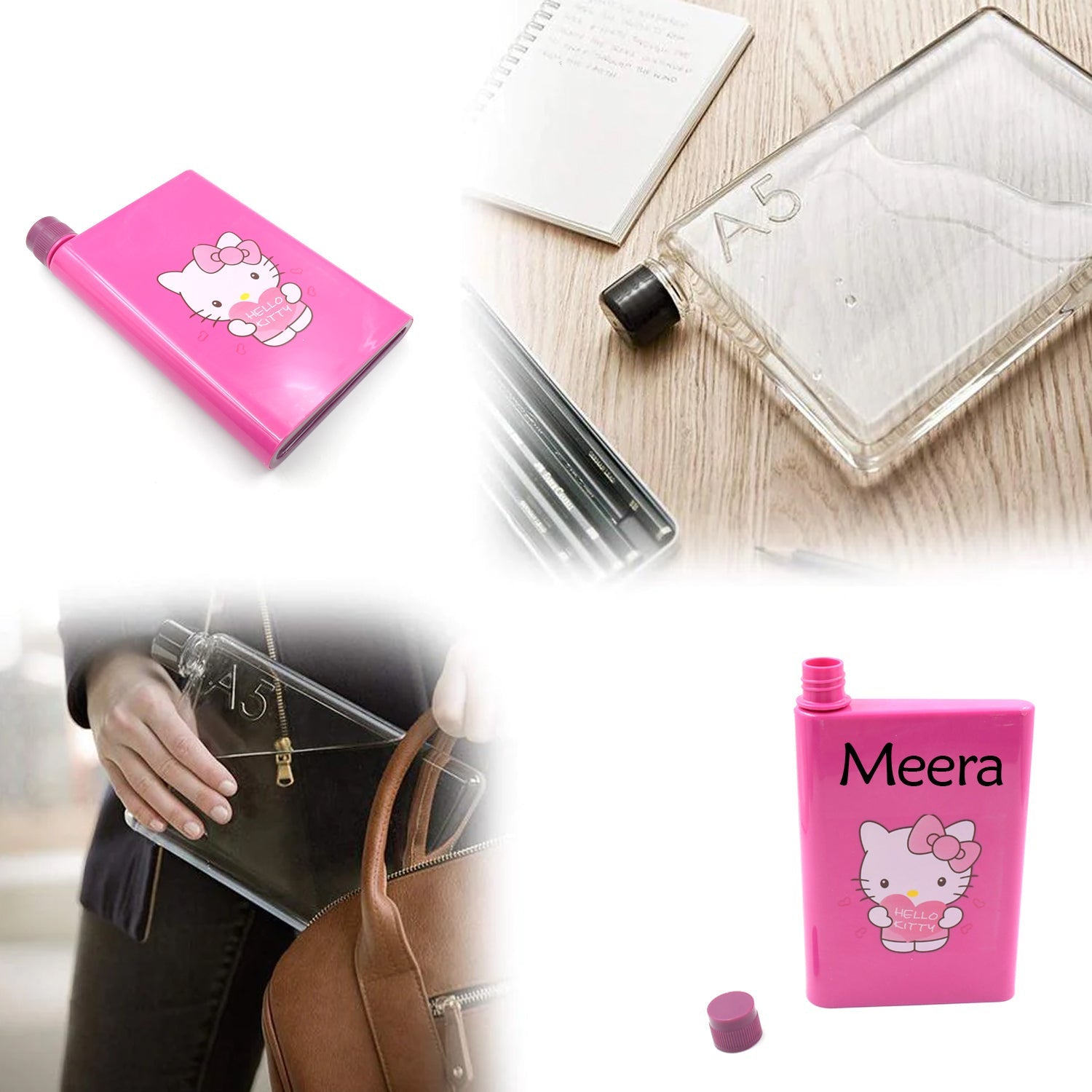 Customize Kitchen Storage A5 size Flat Portable NoteBook Shape Water Bottle With a Cartoon Character Design-Hello Kitty - For School Outdoors and Sports Return Gift/Birthday Gift (1 Pc 420ML) - Bhavnagar Deodap
