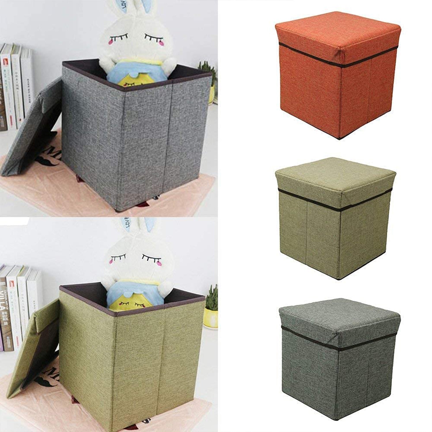 4986 Living Room Cube Shape Sitting Stool with Storage Box. Foldable Storage Bins Multipurpose Clothes, Books, and Toys Organizer with Cushion Seat. (Mix Color) - Bhavnagar Deodap