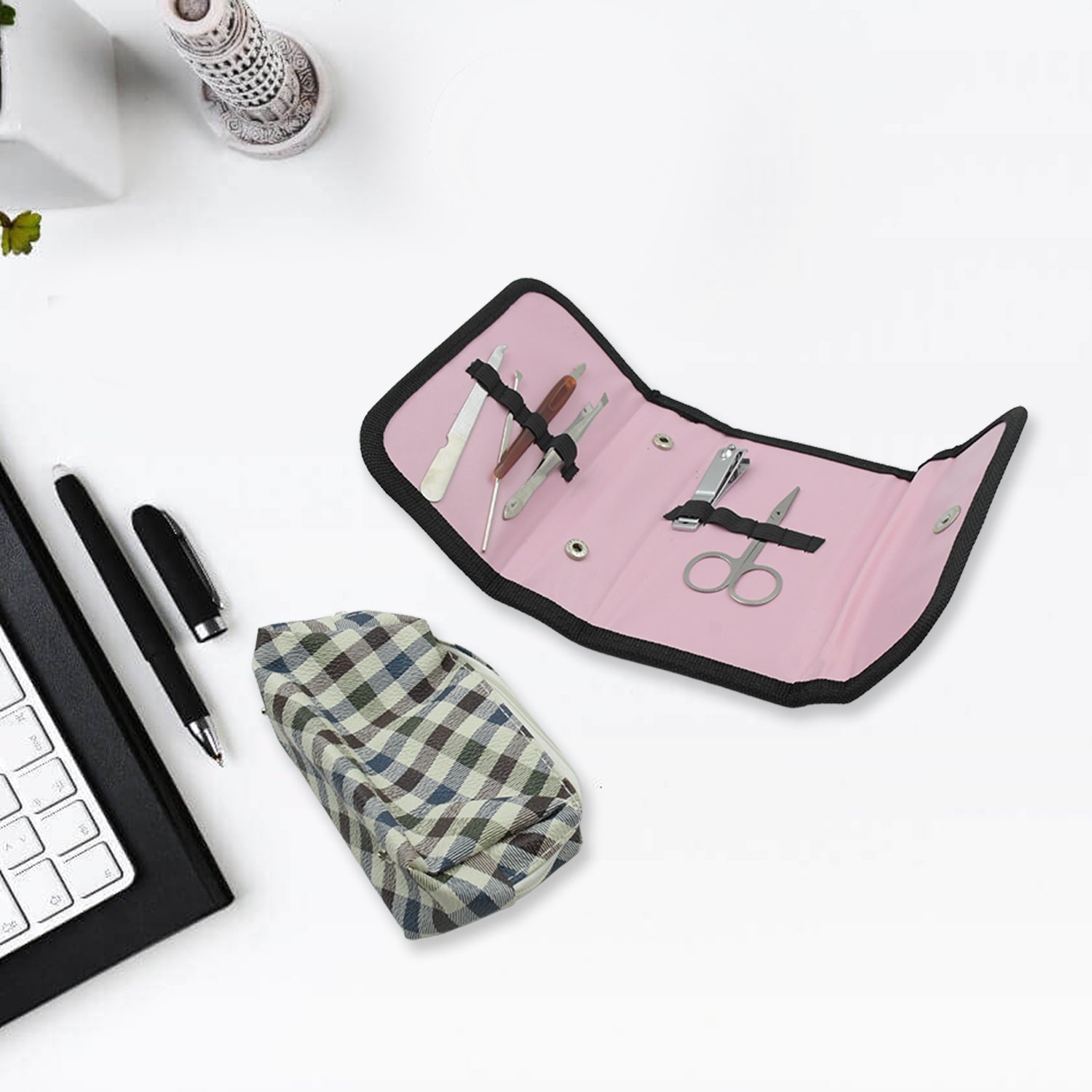 Nail Scissors Professional Nail Clippers Kit Manicure Set 7 Pieces Top Grade Stainless Steel Grooming Kit With Travel Case & Small Pouch For Travel Or Home Manicure Set (7 Pc Set) - Bhavnagar Deodap