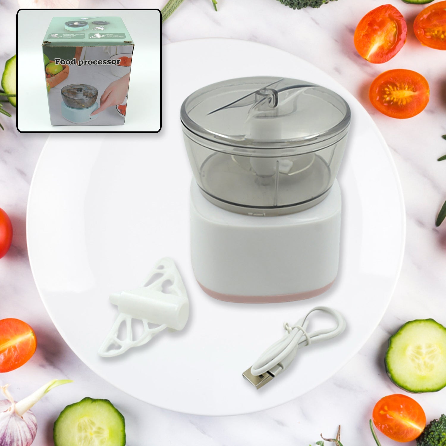 Portable Mini Food Processor Chopper Electric Veggie Chopper 3 Blades With Charching Cable Type C, Vegetable Chopper, Garlic Chopper Food Grinder for Chopping Ginger, Pepper Chili, Onion, Fruit, Meat - Bhavnagar Deodap