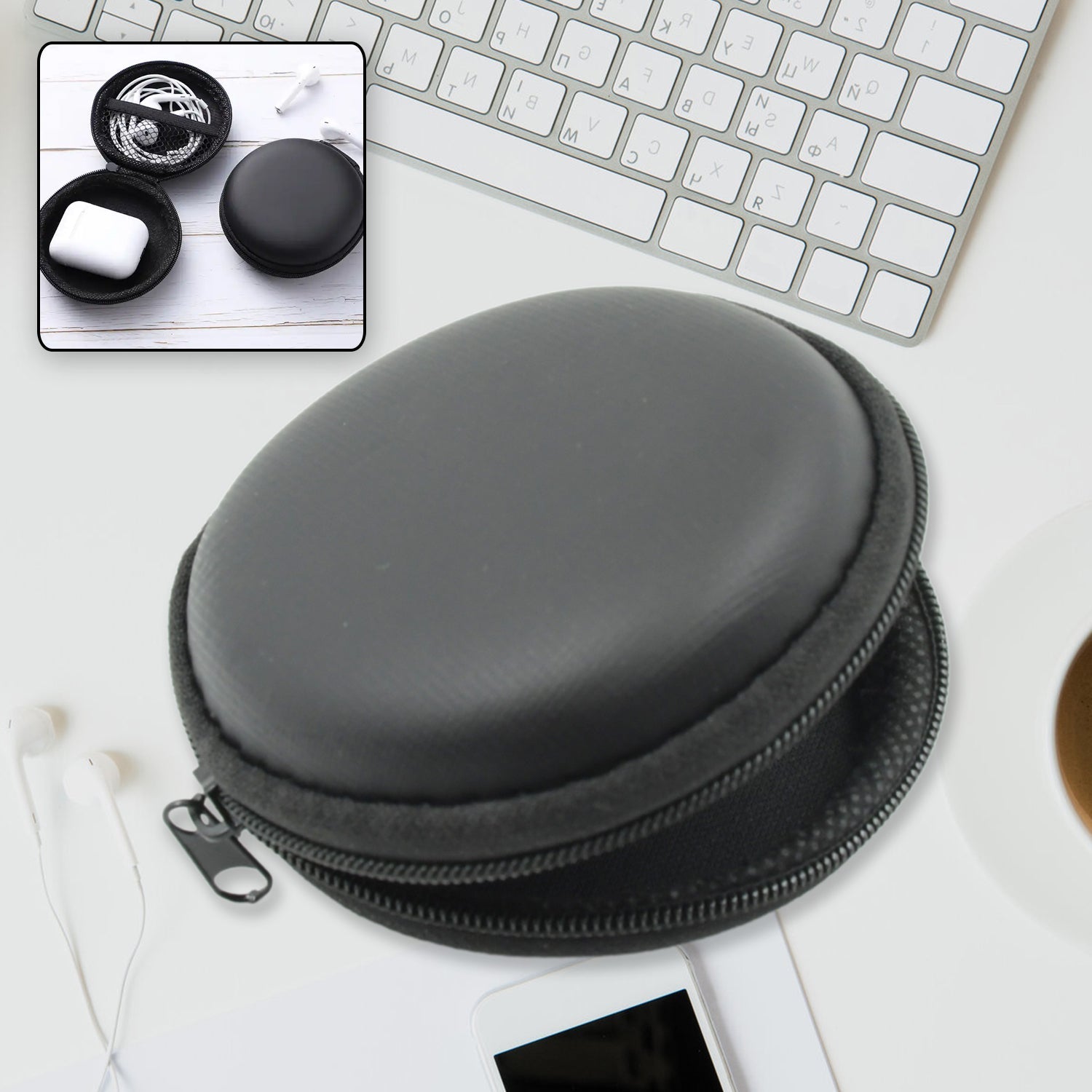 Cute Round Earphone Carrying Case - Multi-Use Pocket Pouch for Headphones, Cables, Coins, Airpods & More - Bhavnagar Deodap