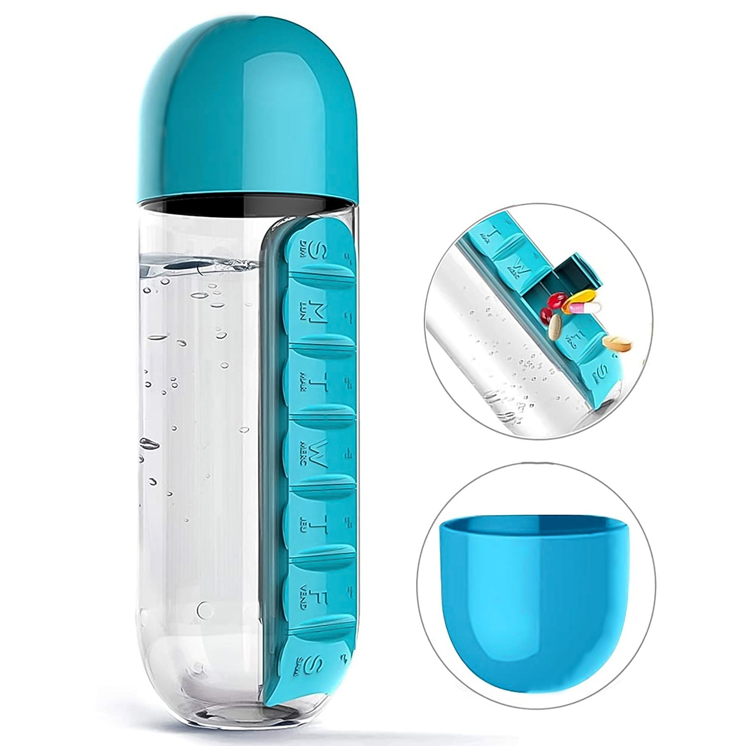 Pill & Vitamin Bottle, Water Bottle Multi Functional Use for Traveling & Outdoor Use Water Bottle, Travelling kit, Summer Special Bottle (600 Ml /  Mix Color ) - Bhavnagar Deodap