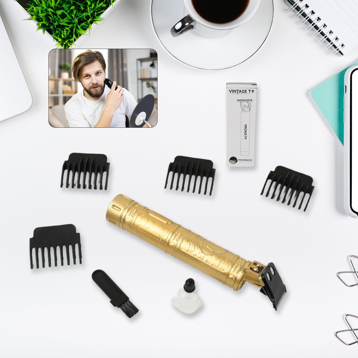 Plastic Body Hair Trimmer for Men Hairstyle Trimmer, Professional Hair Clipper, Electric Shaving machine dry shaving for men - hair shaving and trimming beard With 4 adjustable blade clipper, Oil, Cleaning Brush - Bhavnagar Deodap