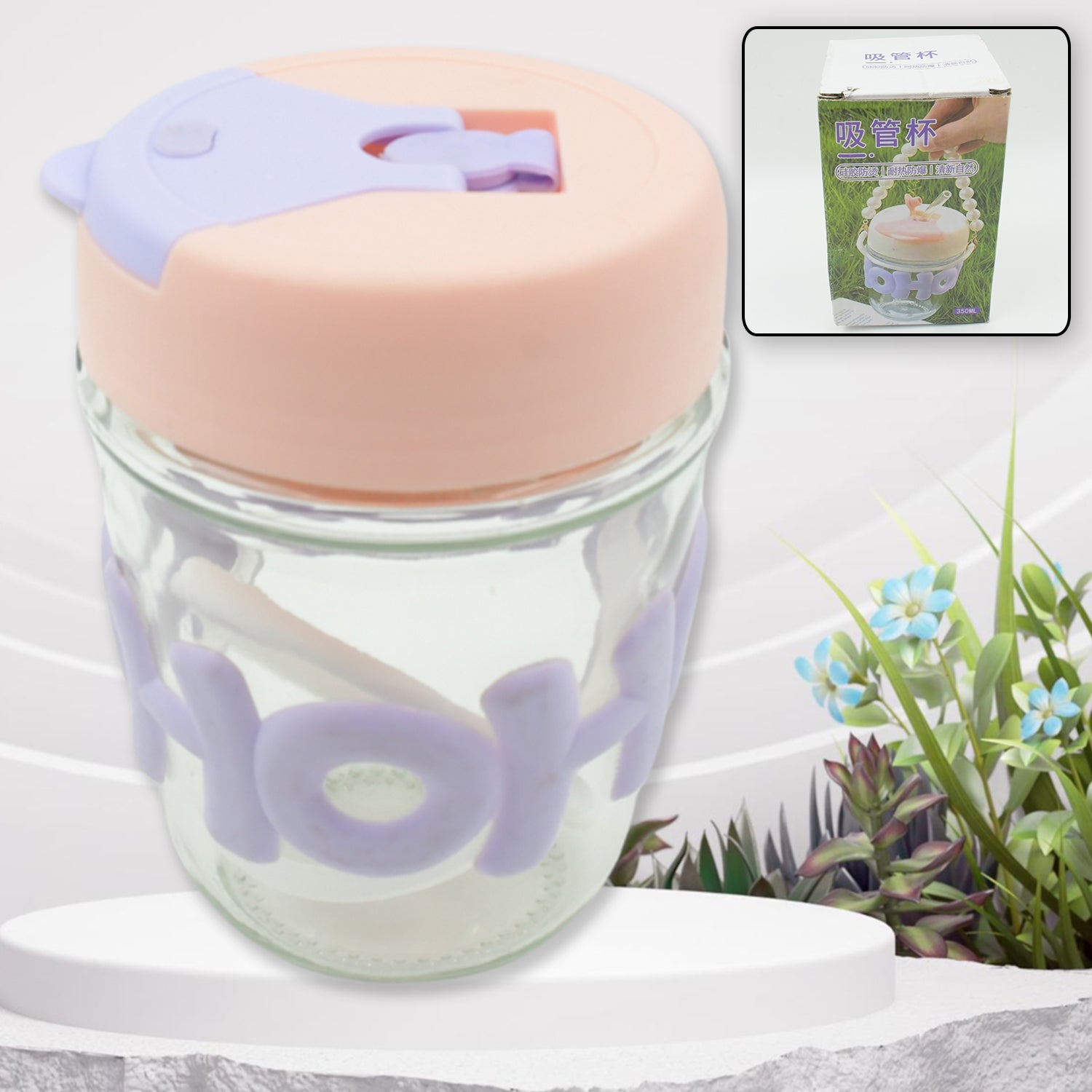 Printed Coffee Cup with Lid and Glass Cup for Tea and Coffee Mug, Set of 1, Glass Cappuccinos Cup, Espresso Cup, Big Juice Milk Cup,Green Tea Mug, portable alphabet water cups, high-value coffee cups 350 Ml - Bhavnagar Deodap