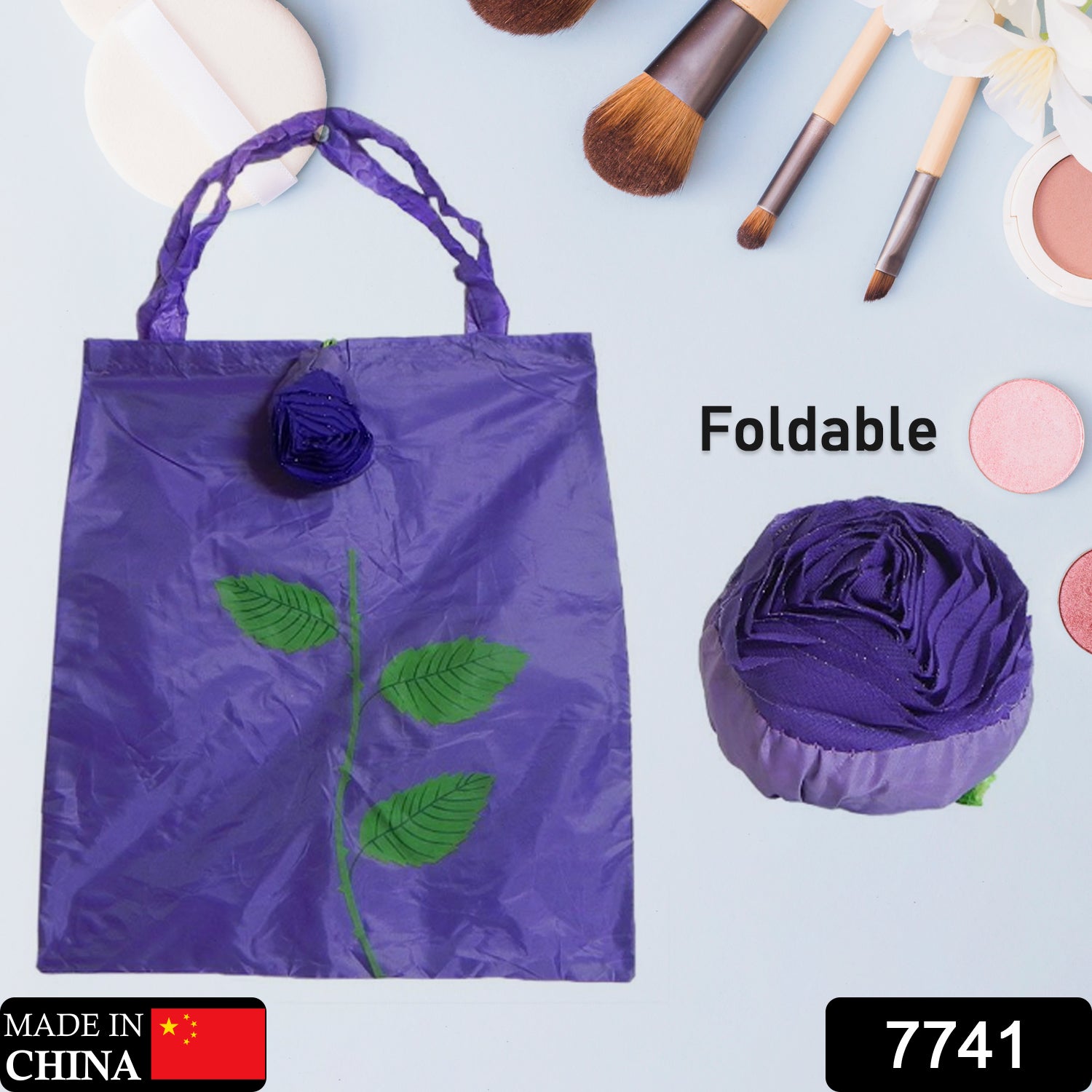 Foldable Nylon Shopping Bag (Rose Design): Reusable, Eco-Friendly (1 Pc) - Bhavnagar Deodap