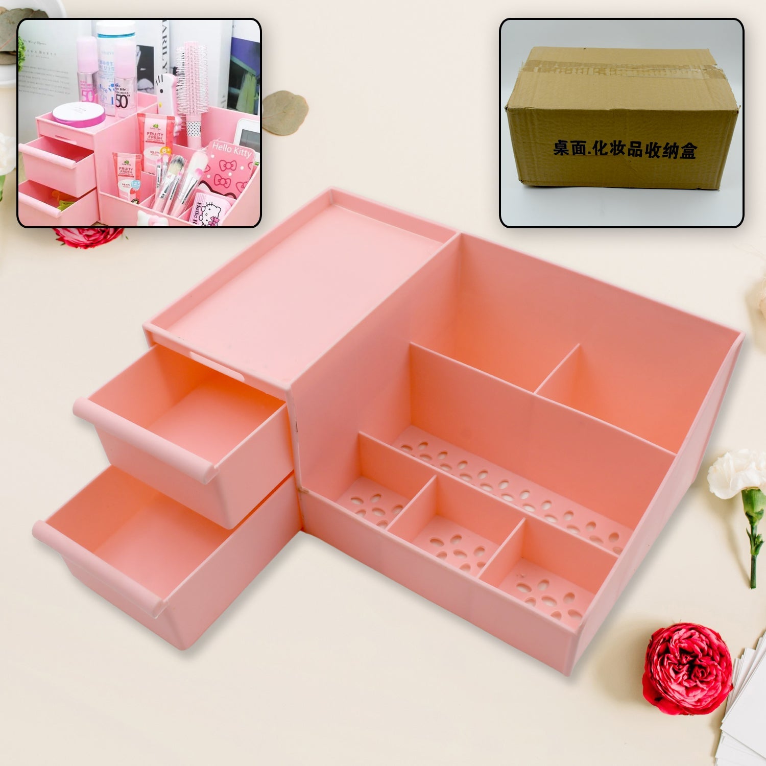 Multi Grid Plastic Desktop Storage Organizer Cosmetic Organizer with Drawer Sundries Cosmetics Box Jewelry Storage Case Display - Bhavnagar Deodap