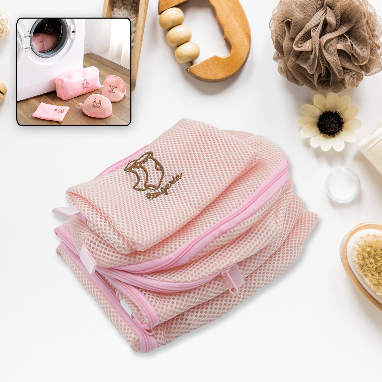 5pc Zippered Mesh Laundry Wash Bags Foldable Delicates Lingerie Socks, Underwear Blouse, Hosiery, Stocking and Lingerie Washing Machine Clothes Protection Net (5 Pc Set) - Bhavnagar Deodap