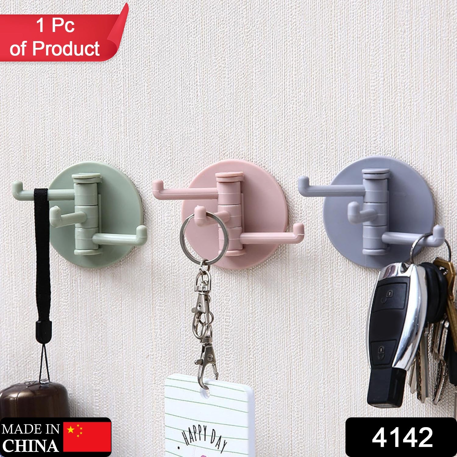 Sticky Hook Household Strong Punch-Free Hook, 180°Foldable Multi-Function Rotatable Hook with 3 Hooks, Suitable for Bathroom, Kitchen, Office (1 Pc) - Bhavnagar Deodap