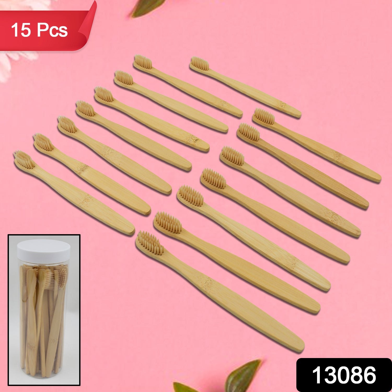 Bamboo Wooden Toothbrush Soft Toothbrush Wooden Child Bamboo Toothbrush Biodegradable Manual Toothbrush for Adult, Kids (15 pcs set / With Round Box) - Bhavnagar Deodap