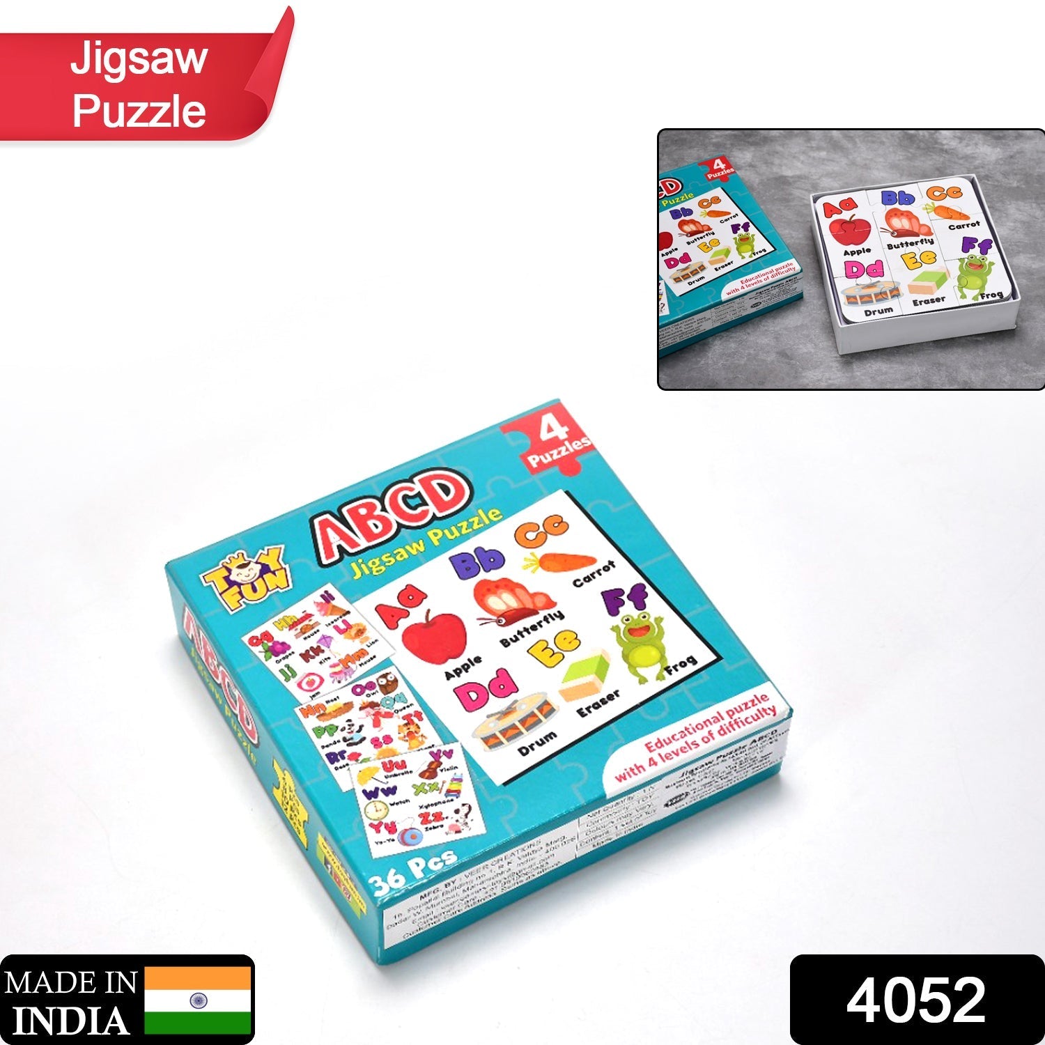 4052 Learning Abcd JigaSaw Toy Puzzle For Children (4 Puzzles Pack) 