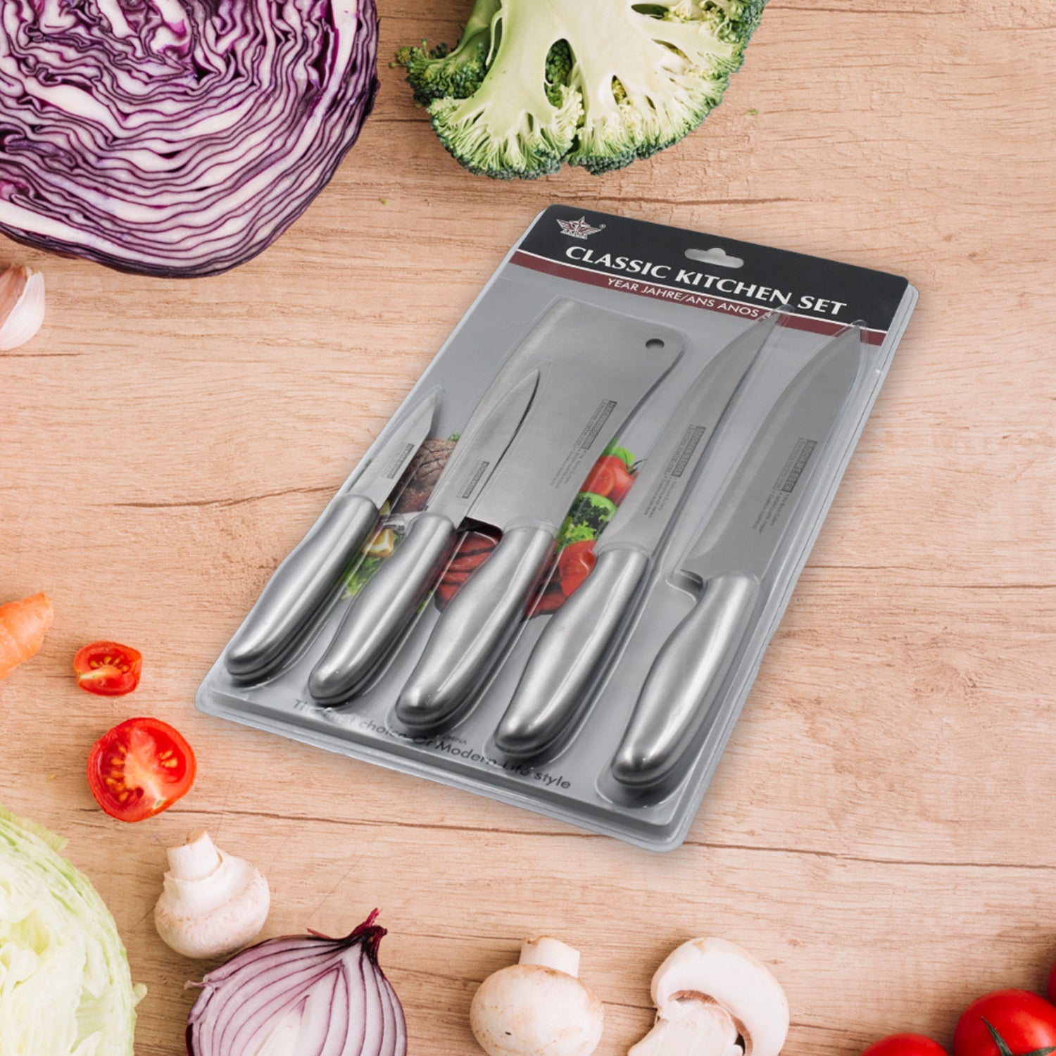 Big Size Professional Sharp Durable Quality Pack of 5 Kitchen Knives Set Basic Kitchen Tools-Stainless Steel Kitchen Gadgets (5 Pc Set) - Bhavnagar Deodap