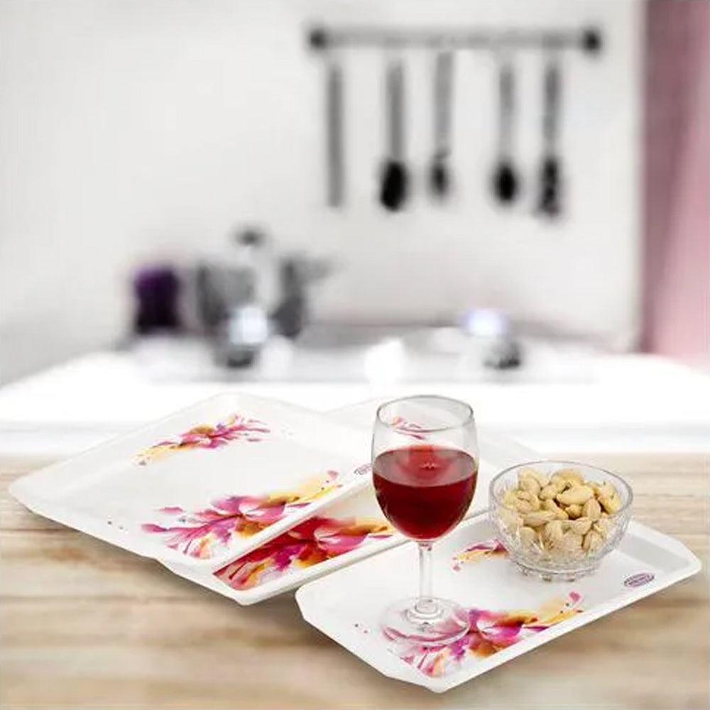 Serving Tray Set  (Pack of 3 Pcs) (Small, Medium, Large) (Multicolour) - Bhavnagar Deodap