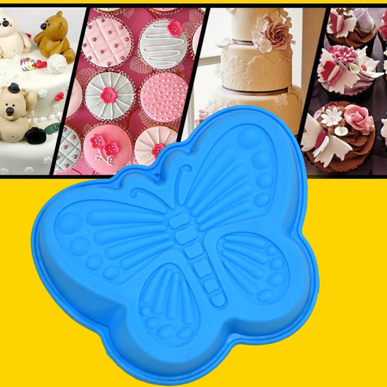 Butterfly Shape Cake Cup Liners I Silicone Baking Cups I Muffin Cupcake Cases I Microwave or Oven Tray Safe I Molds for Handmade Soap, Biscuit, Chocolate, Muffins, Jelly – Pack of 4 - Bhavnagar Deodap