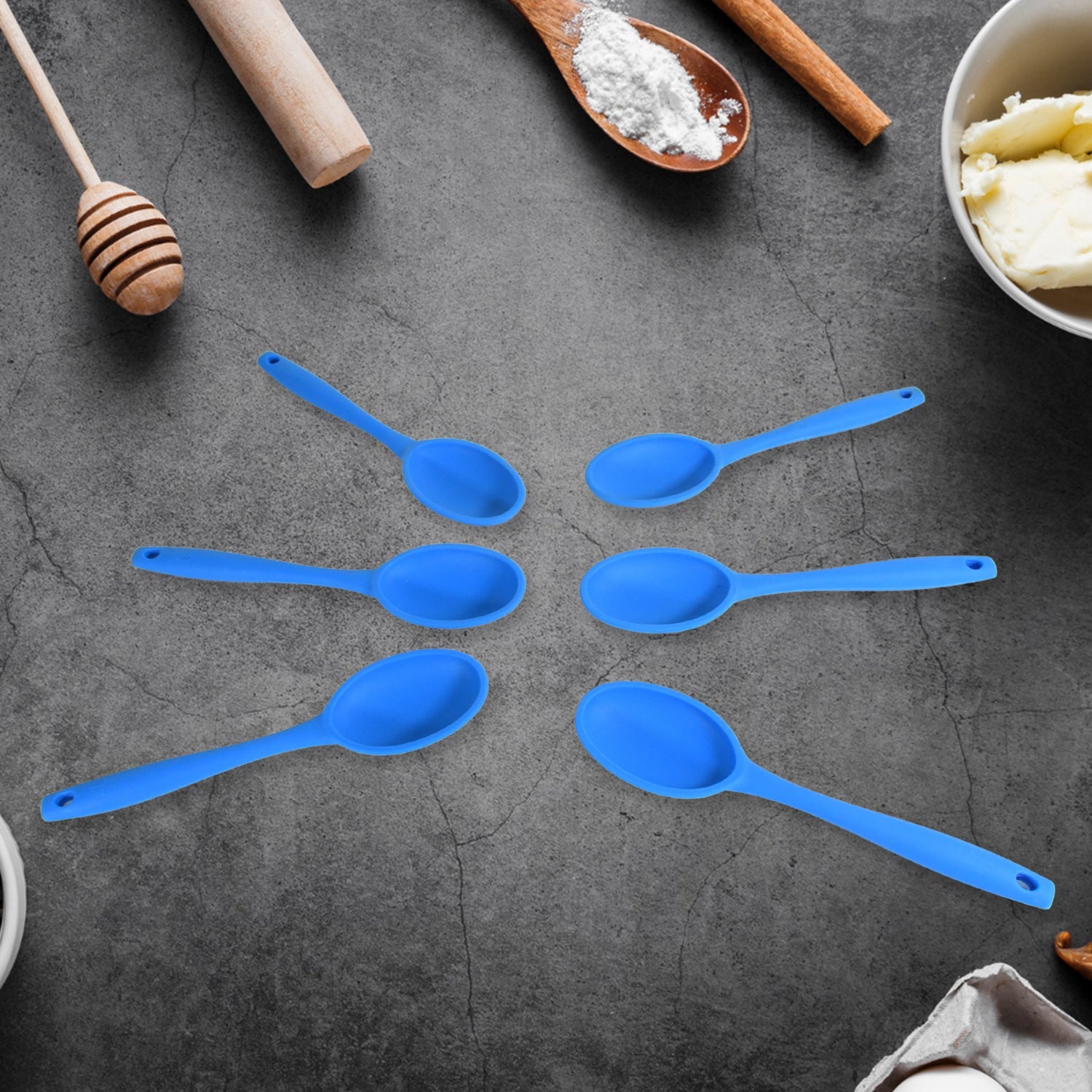 Multipurpose Silicone Spoon, Silicone Basting Spoon Non-Stick Kitchen Utensils Household Gadgets Heat-Resistant Non Stick Spoons Kitchen Cookware Items For Cooking and Baking (6 Pcs Set) - Bhavnagar Deodap