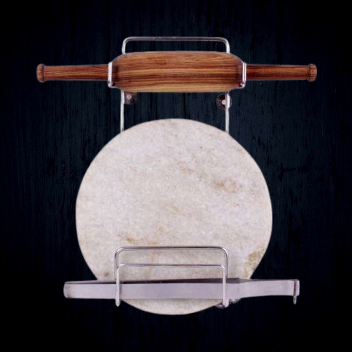 Chakla Belan Chimta Stand Rolling Pin Board Tong Holder Silver Stainless Steel Multi-Purpose Rack for Kitchen (1 Pc ) - Bhavnagar Deodap
