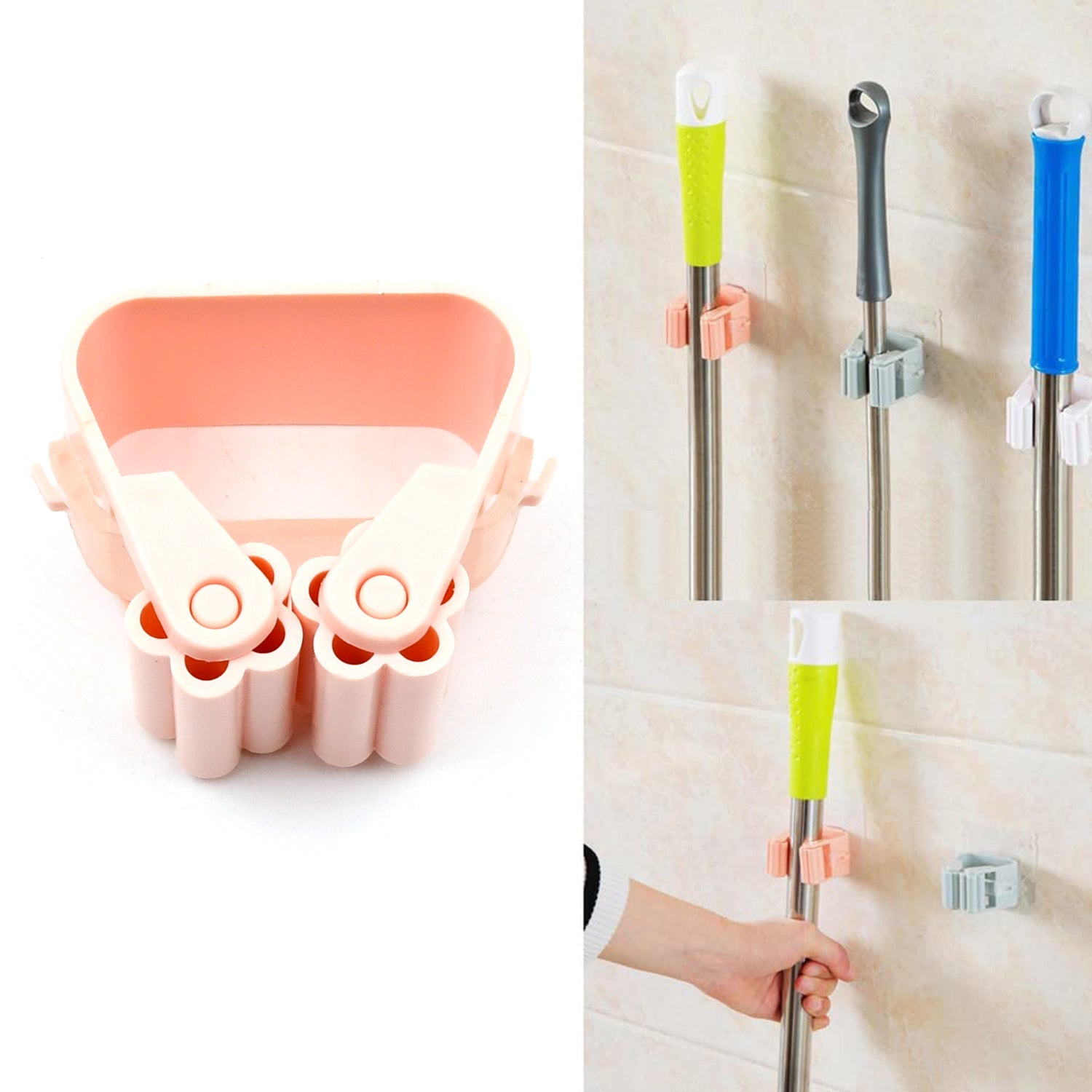 Broom Holder Wall Mounted, Mop and Broom Holder Broom Organizer Grip Clips, No Drilling, Wall Mounted Storage Rack Storage &amp; Organization for Kitchen, Bathroom, Garden (1 Pc) - Bhavnagar Deodap