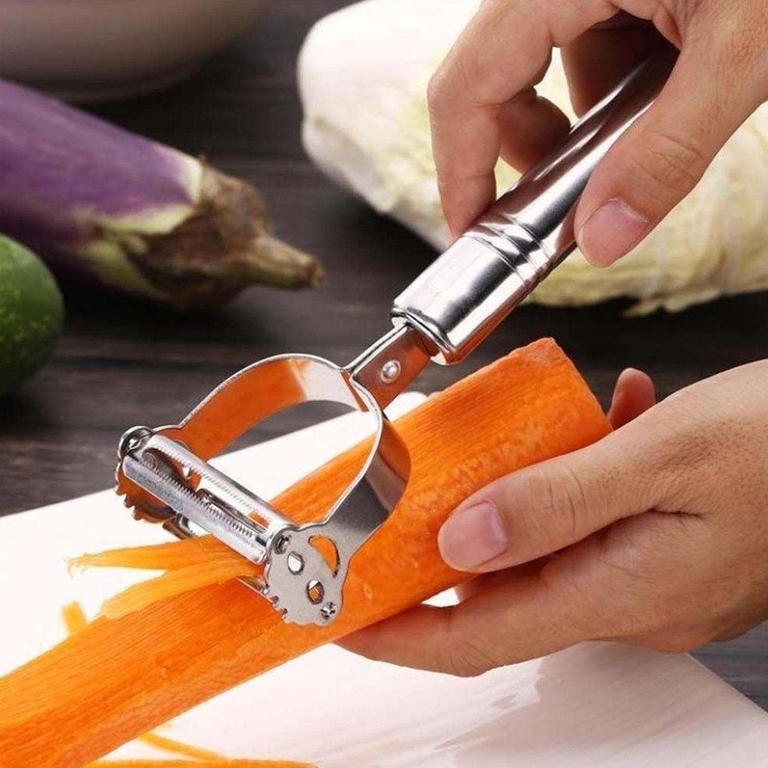 Multi-Function 2 in 1 Potato Peeler and Julienne Cutter, Stainless Steel Potato Peeler, grated Carrot, grated, Suitable for Peeling and shredding Fruit and Vegetables Kitchen Accessories (1 Pc) - Bhavnagar Deodap