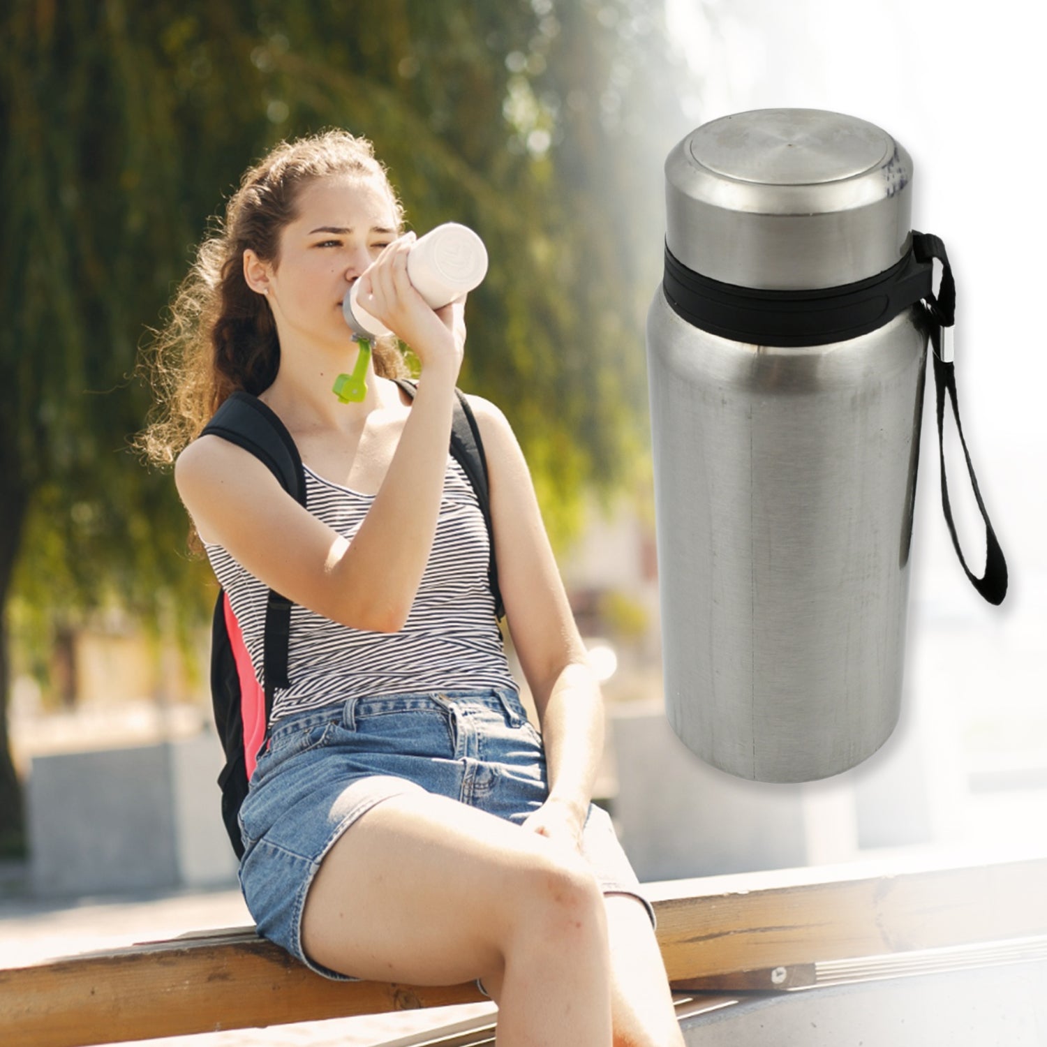 Stainless Steel Water Bottle With Dori Easy to Carry Leak Proof, Rust Proof, Hot & Cold Drinks, Gym Sipper BPA Free Food Grade Quality, Steel fridge Bottle For office / Gym / School (600 Ml) - Bhavnagar Deodap