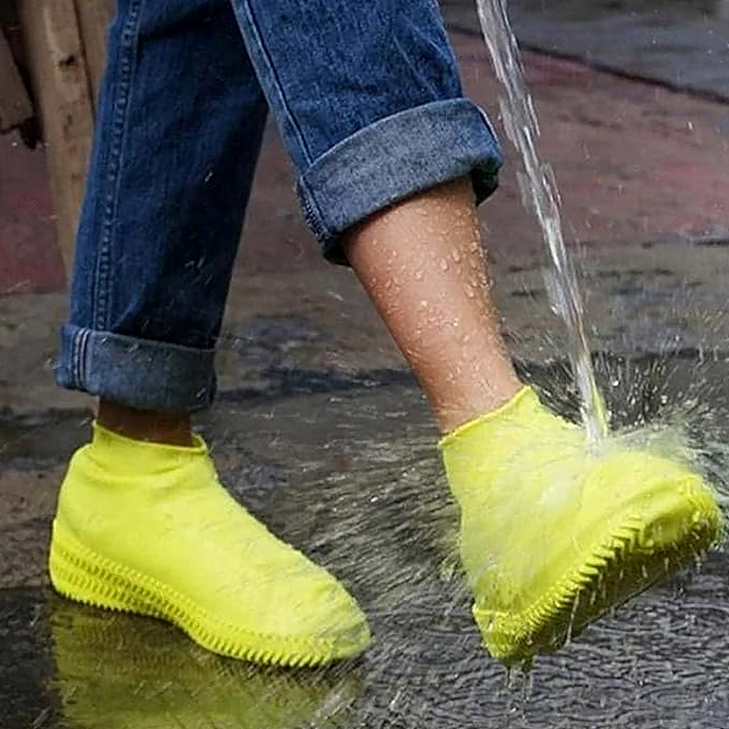 Non-Slip Silicone Rain Reusable Anti skid Waterproof Fordable Boot Shoe Cover (Extra Large Size (XL)/ 1 Pair / Yellow) - Bhavnagar Deodap