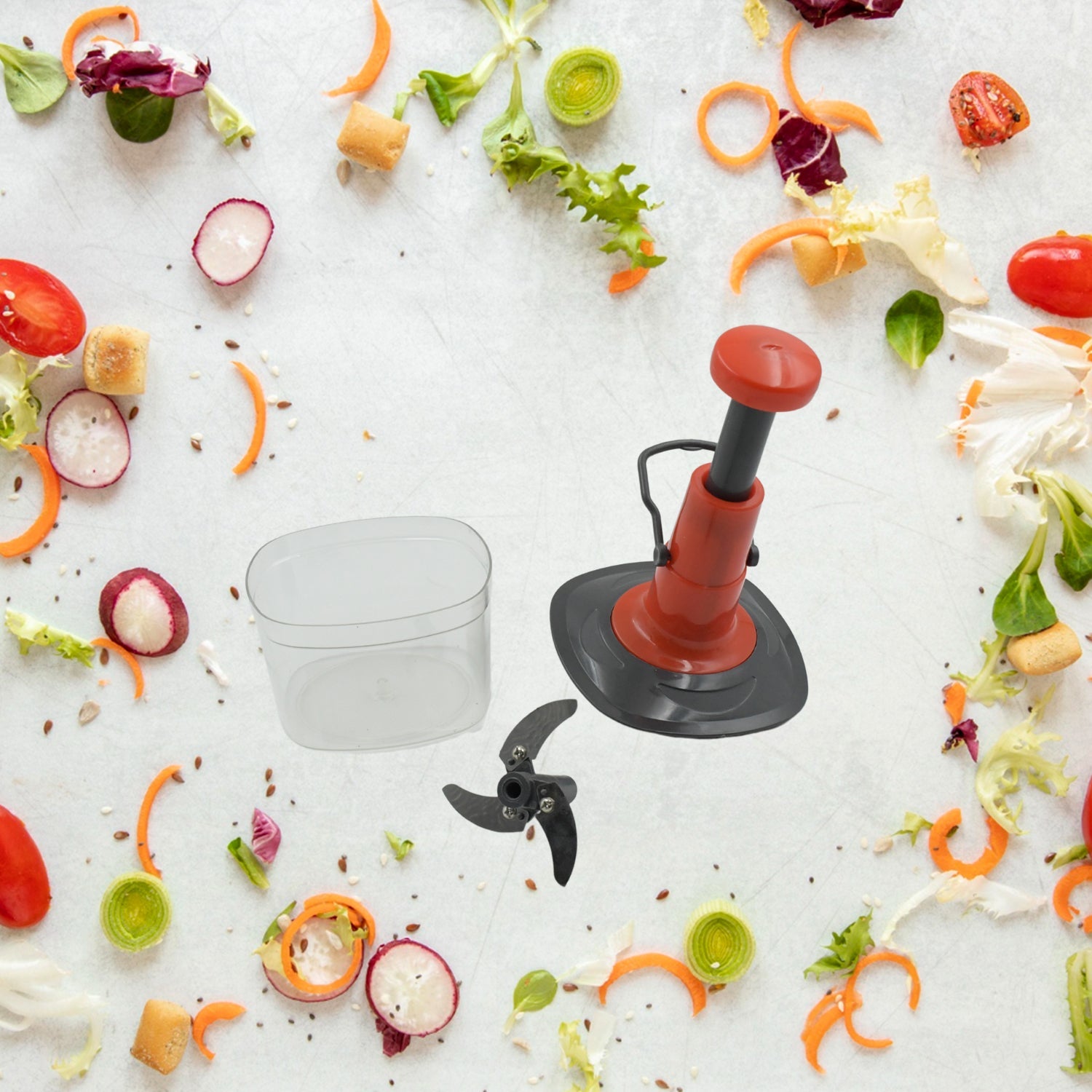 Manual Food Chopper (650ml): 3 Stainless Steel Blades, Locking System, Anti-Slip Base - Bhavnagar Deodap