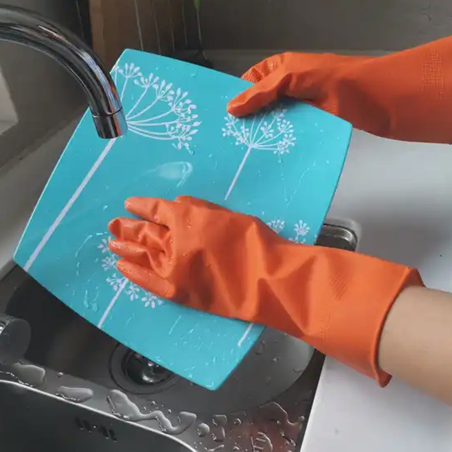 Multipurpose Rubber Reusable Cleaning Gloves, Reusable Rubber Hand Gloves I Latex Safety Gloves I for Washing I Cleaning Kitchen I Gardening I Sanitation I Wet and Dry Use Orange Gloves (1 Pair 40 Gm) - Bhavnagar Deodap