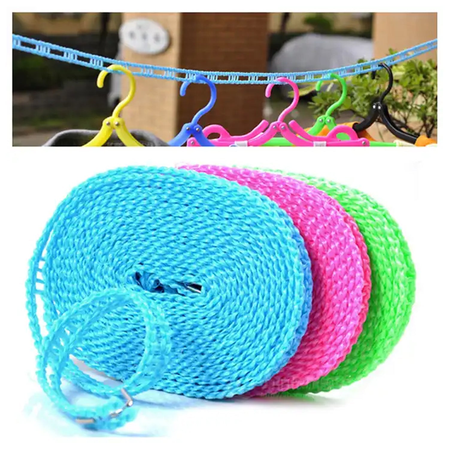 3 Meter Anti-Slip Clothesline Rope - Nylon, Hooks, Indoor/Outdoor - Bhavnagar Deodap