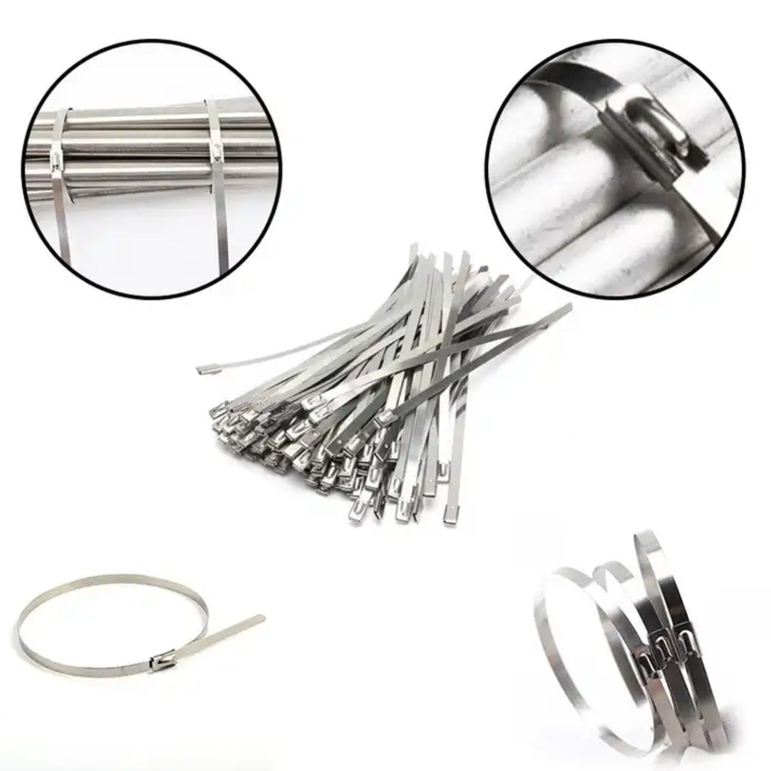 Stainless Steel Cable TIE Used for Solar, Industrial and Home Improvement Multipurpose HIGH Strength, Self-Locking Zip Ties, Multi-purpose Tie, Portable Rustproof 100Pcs Wide Application Zip Tie Set for Building (4.6x100MM /  100 pcs Set) - Bhavnagar Deodap