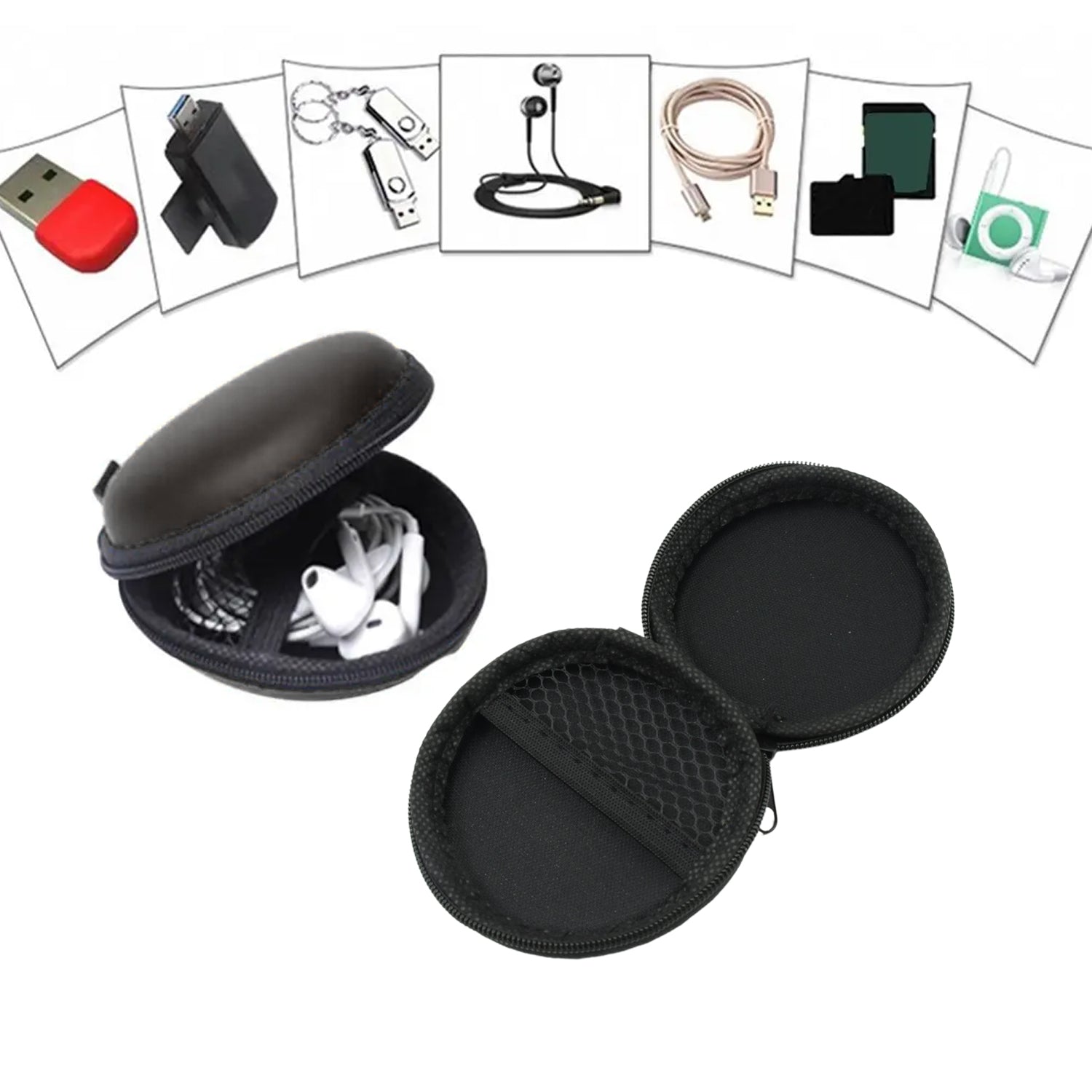 Cute Round Earphone Carrying Case - Multi-Use Pocket Pouch for Headphones, Cables, Coins, Airpods & More - Bhavnagar Deodap