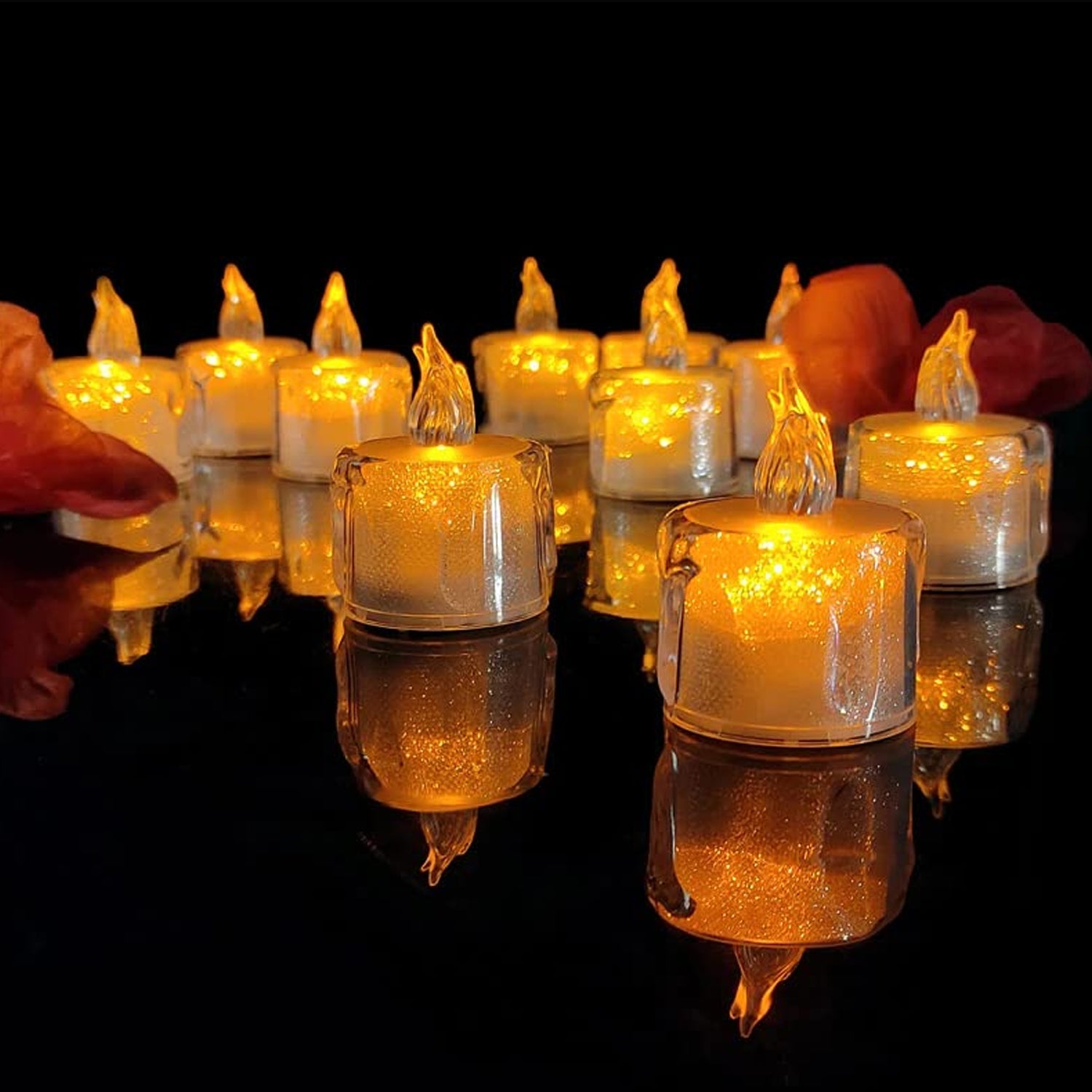 12 Pcs Flameless and Smokeless Decorative Acrylic Candles Transparent Led Tea Light Candle for Gifting, House, Diwali, Christmas, Festival, Events Decor Candles - Bhavnagar Deodap