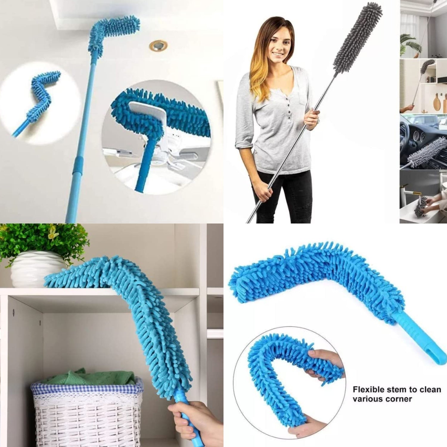 Long Handle Dust Cleaning Brush, Adjustable Microfiber dust Brush, Foldable Home appliances Ceiling Cleaner, Latest Home Improvement Products - Bhavnagar Deodap