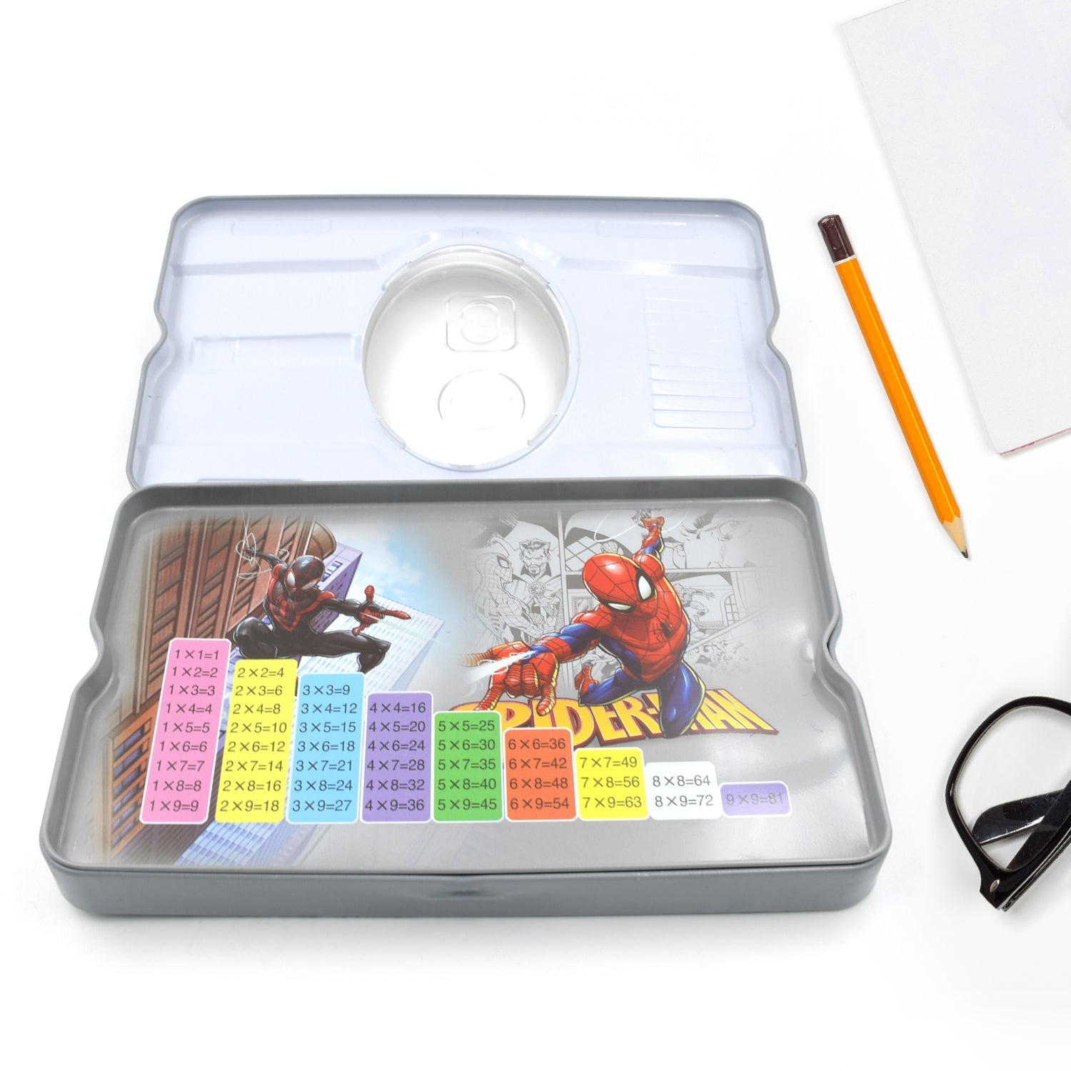 Big Cartoon Printed  Metal Compass Box, Pencil Case With Sharpner, Eraser, Pencil, Marker & Scale for Kids Stationery Compass Box, Stationery Gift for School Kids Compass, Pencil Box, Birthday Return Gift for Kids  (6 Pc Set) - Bhavnagar Deodap