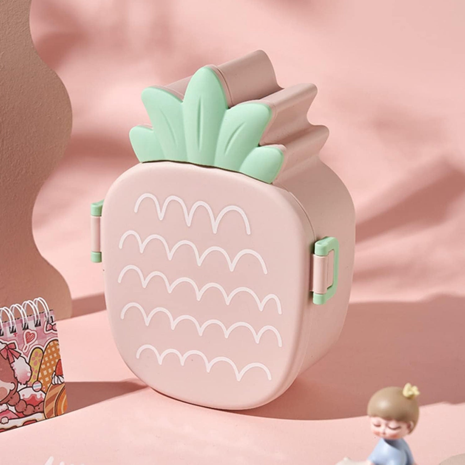 Kids Lunch Box Cute Pineapple Shaped Bento Box with Fork Spoon Snack Candy Container Microwave Portable Office Lunch Box (1 Pc / With Spoon & Fork) - Bhavnagar Deodap