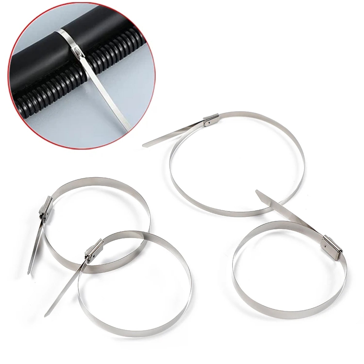 Stainless Steel Cable TIE Used for Solar, Industrial and Home Improvement Multipurpose HIGH Strength, Self-Locking Zip Ties, Multi-purpose Tie, Portable Rustproof 100Pcs Wide Application Zip Tie Set for Building (4.6x100MM /  100 pcs Set) - Bhavnagar Deodap