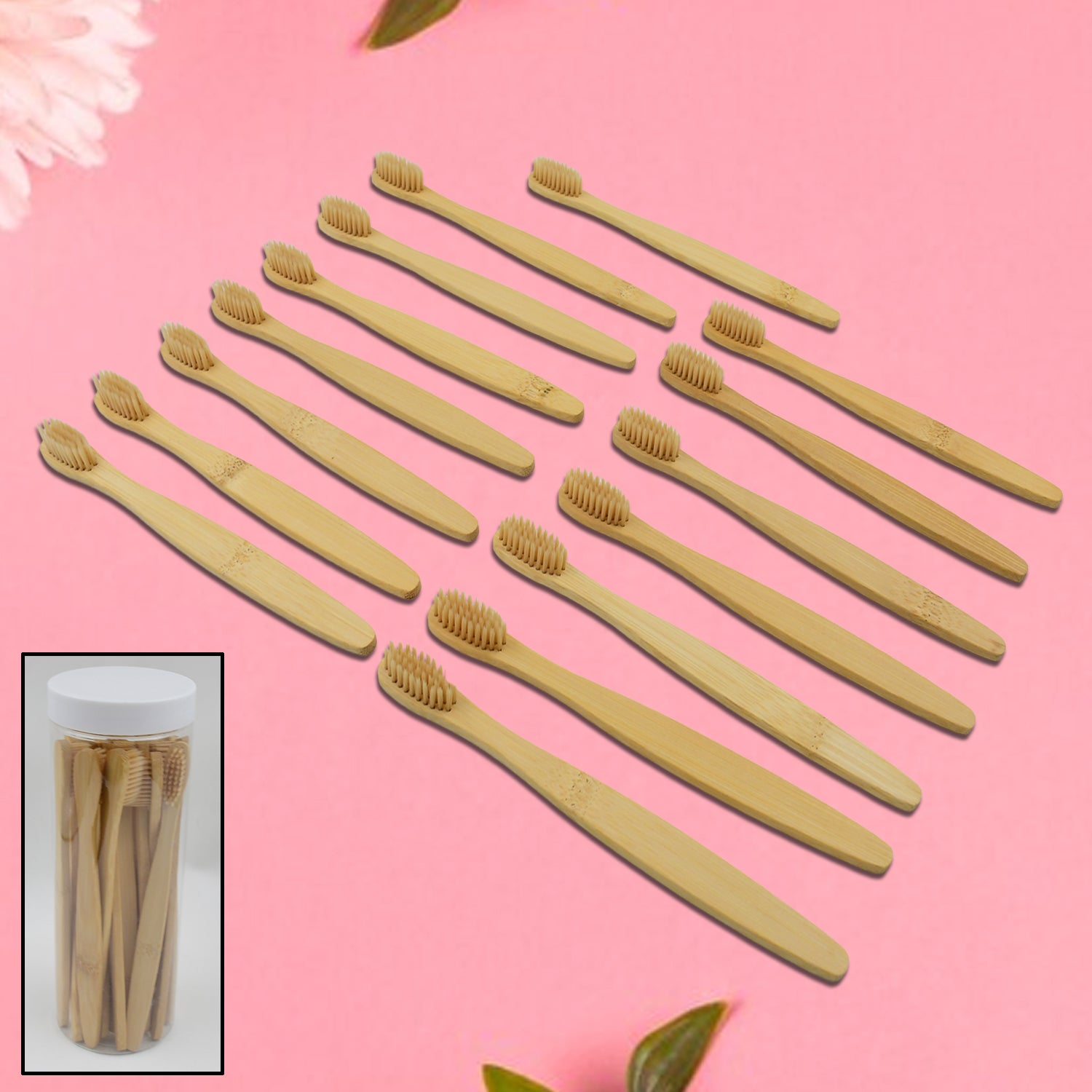 Bamboo Wooden Toothbrush Soft Toothbrush Wooden Child Bamboo Toothbrush Biodegradable Manual Toothbrush for Adult, Kids (15 pcs set / With Round Box) - Bhavnagar Deodap