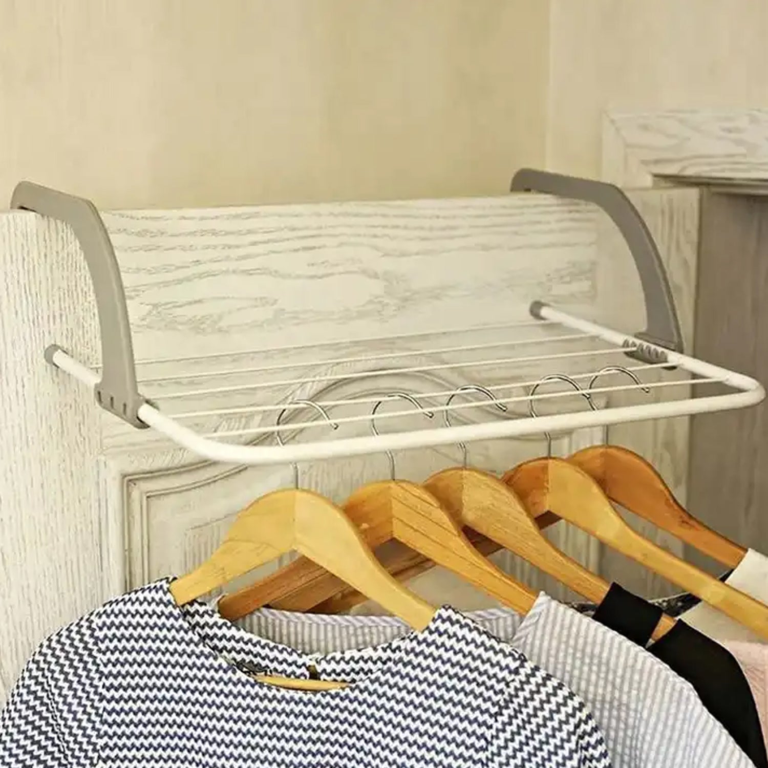 Metal Steel Folding Drying Rack for Clothes Balcony Laundry Hanger for Small Clothes Drying Hanger Metal Clothes Drying Stand, Socks and Plant Storage Holder Outdoor / Indoor Clothes-Towel Drying Rack Hanging on The Door Bathroom (50x35 Cm) - Bhavnagar Deodap