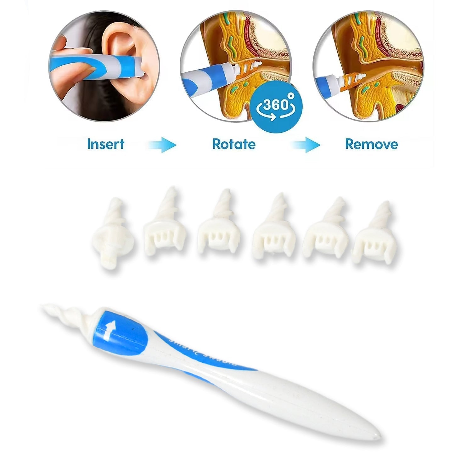 Ear Wax Removal Ear Cleaner Earwax Remover Spiral Soft Silicone Safe Upgraded Smart Earwax Removal Tool Swab Kit With 16 Replacement Tips For Adults & Kids - Bhavnagar Deodap