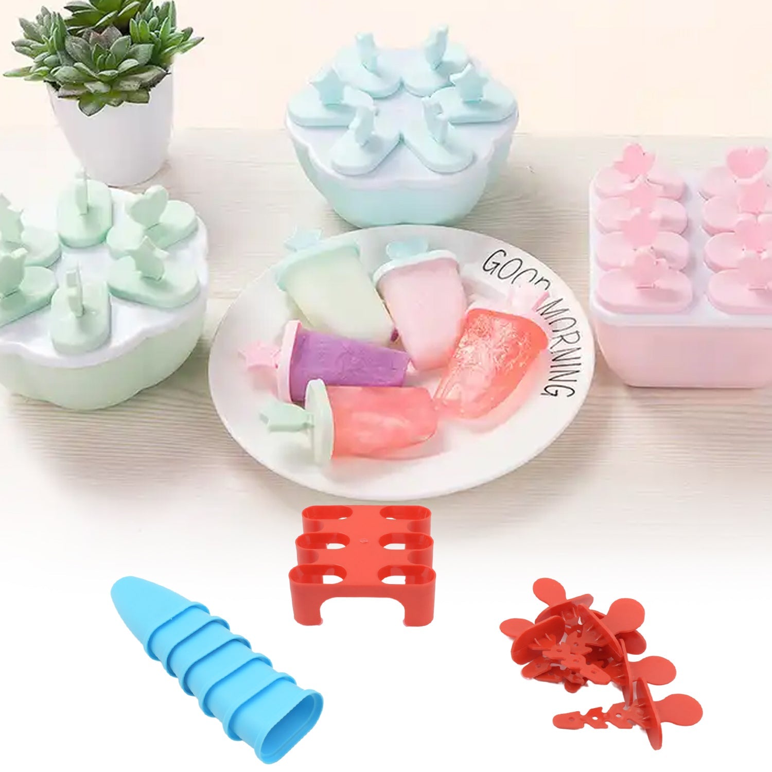 Ice Candy Maker 6 pcs Set Kulfi Maker Ice Candy Mould Clear Popsicle Mold Homemade Ice Pop Maker Reusable Easy Candy Chocobar Kulfi Mould Tray with Sticks - Bhavnagar Deodap